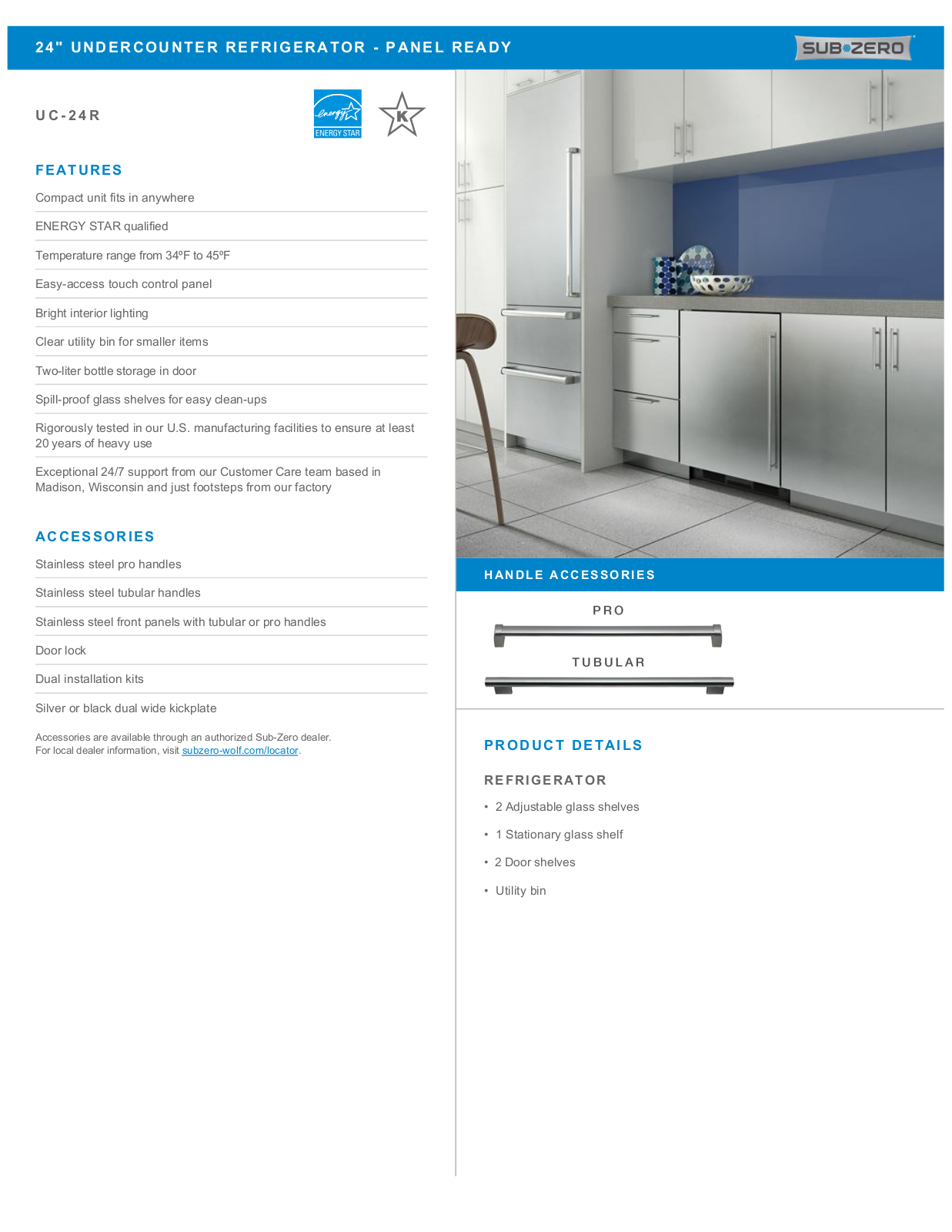 Sub-Zero UC24RLH Specification Sheet