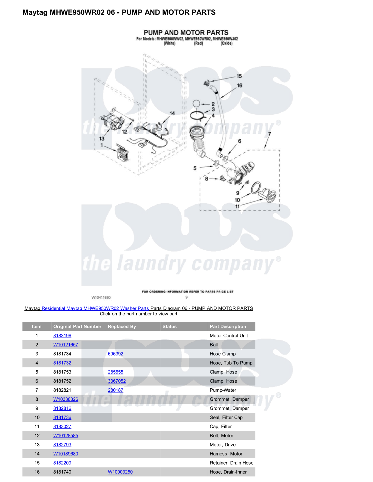 Maytag MHWE950WR02 Parts Diagram