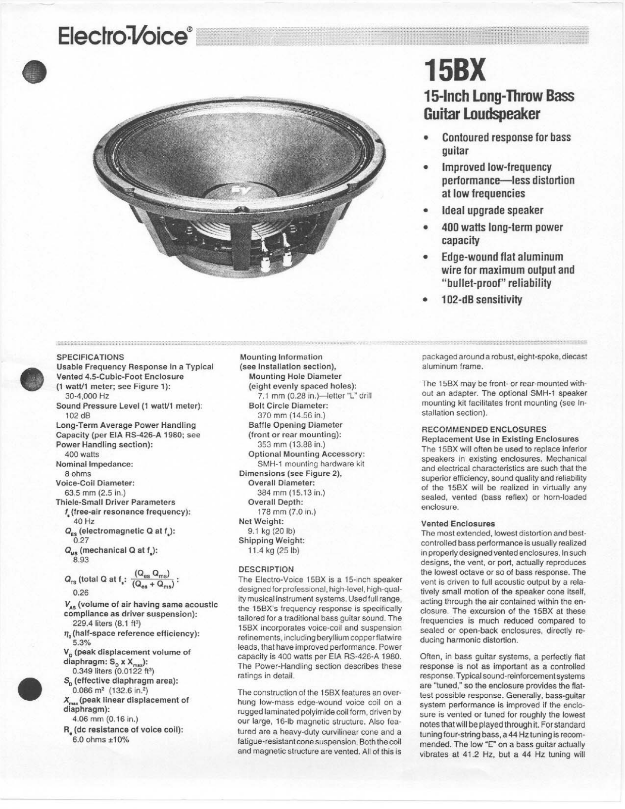 Electro-Voice 15BX User Manual