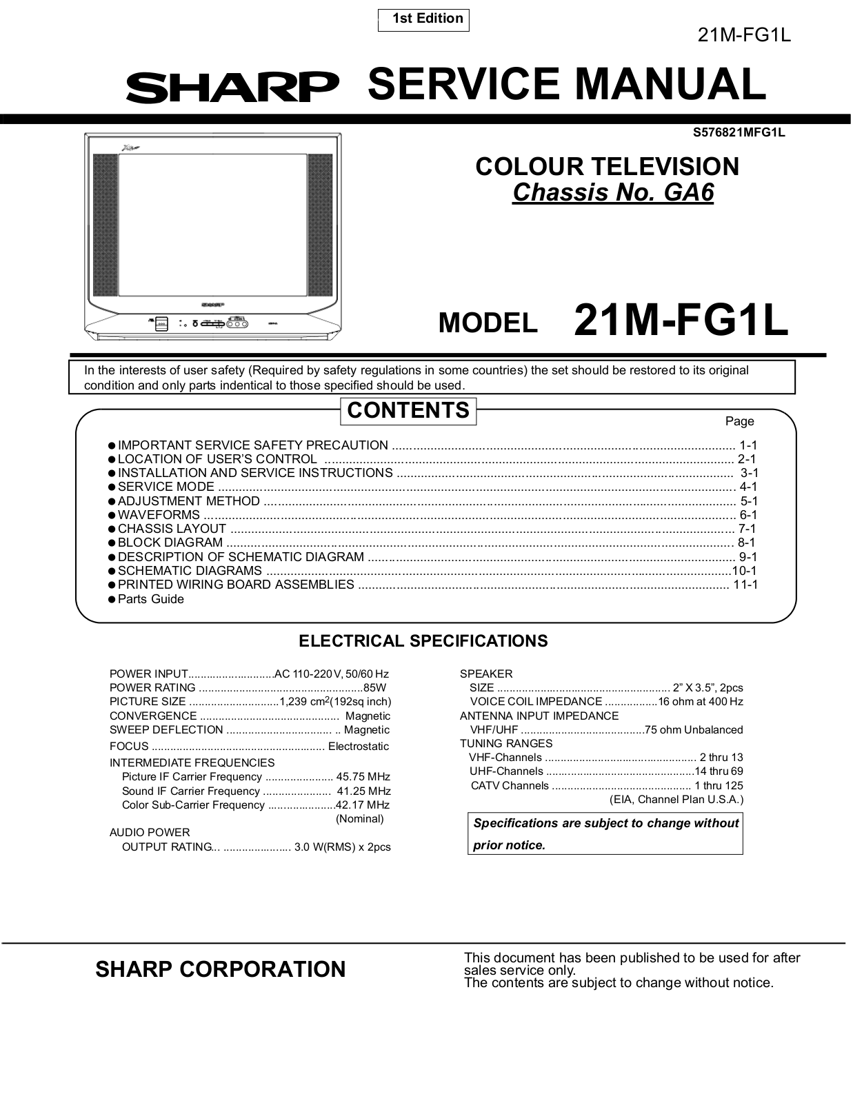 SHARP 21M-FG1L Service Manual