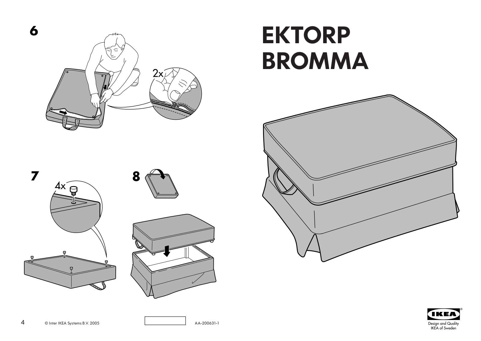 IKEA EKTORP BROMMA FOOTSTOOL COVER Assembly Instruction