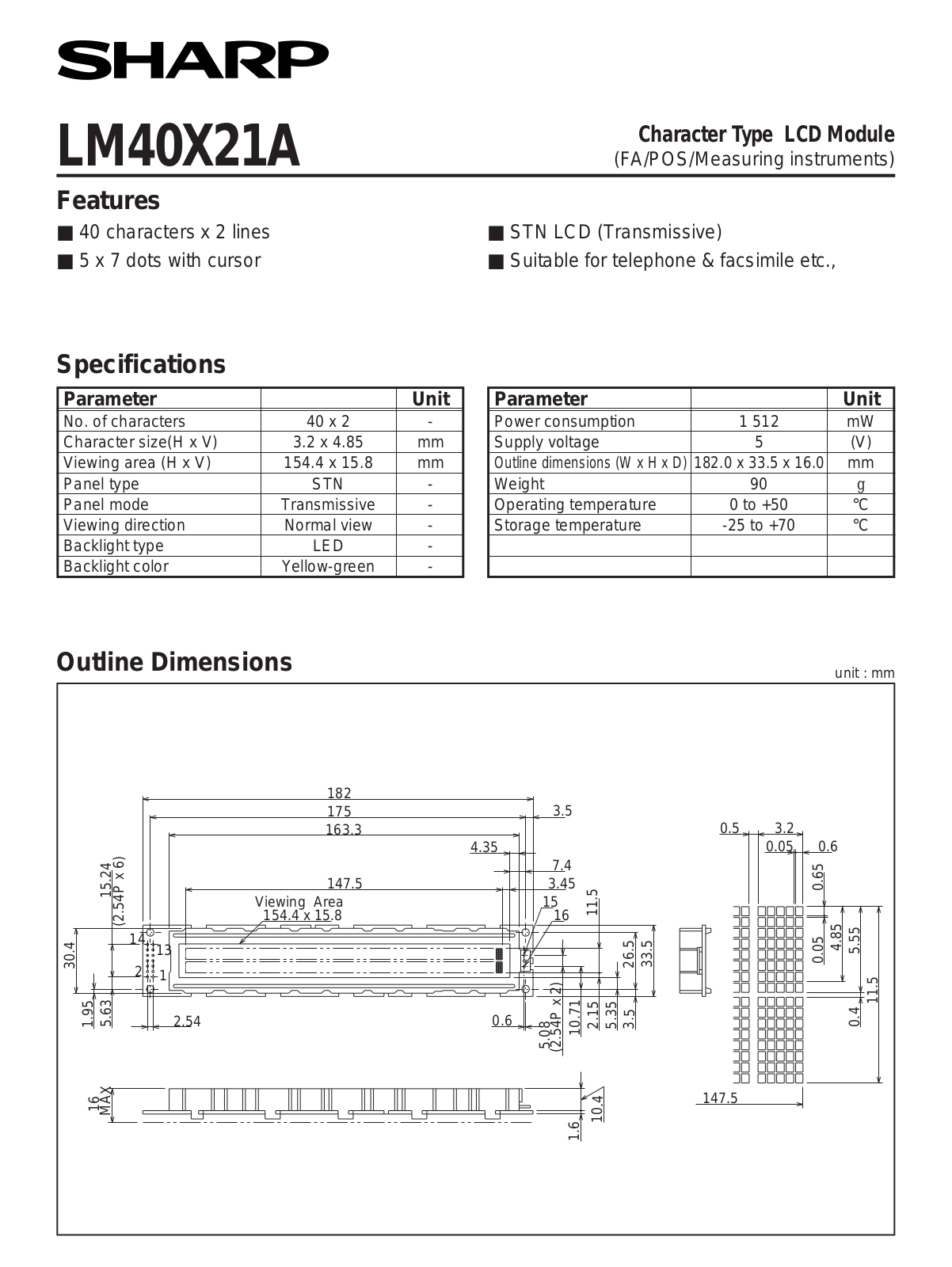 Datasheet LM40X21A Datasheet (Sharp) - ManualMachine.com