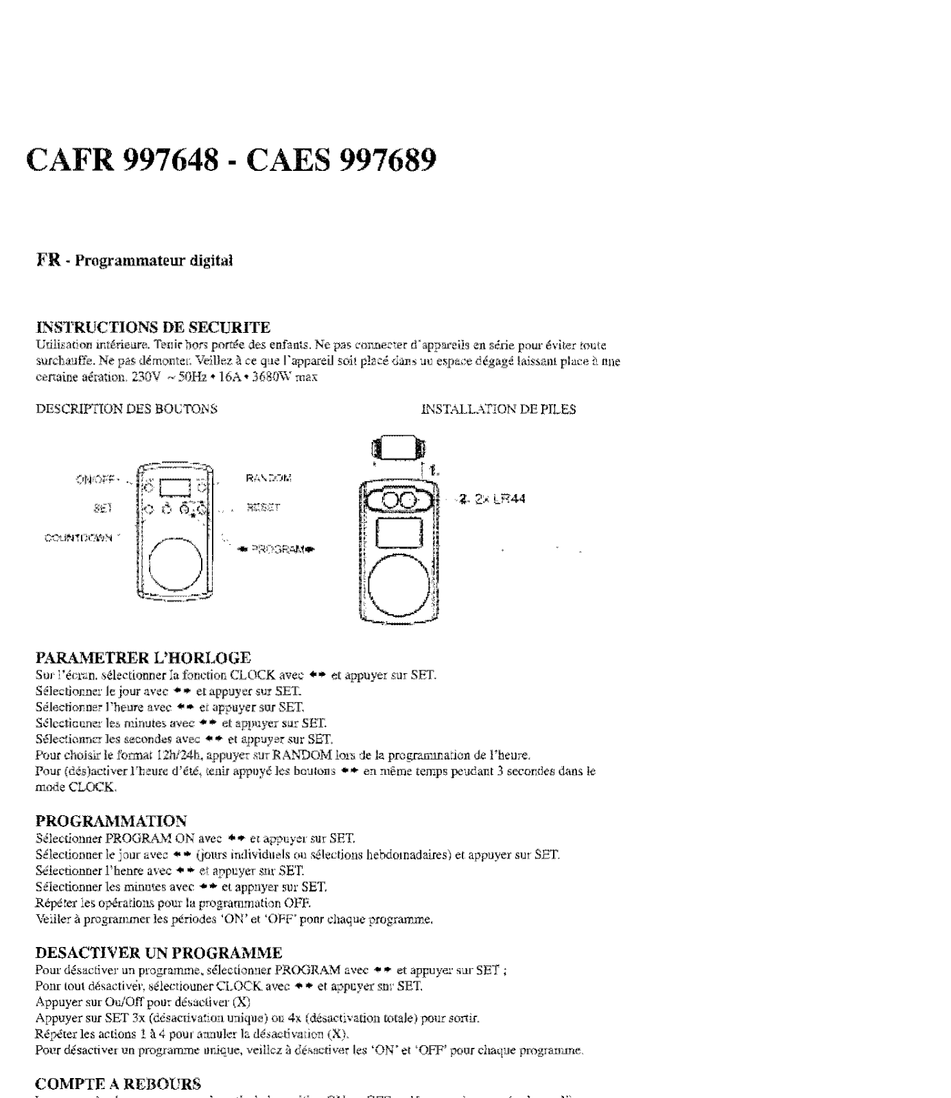 CARREFOUR CAES 997689, CAFR 997648 User Manual
