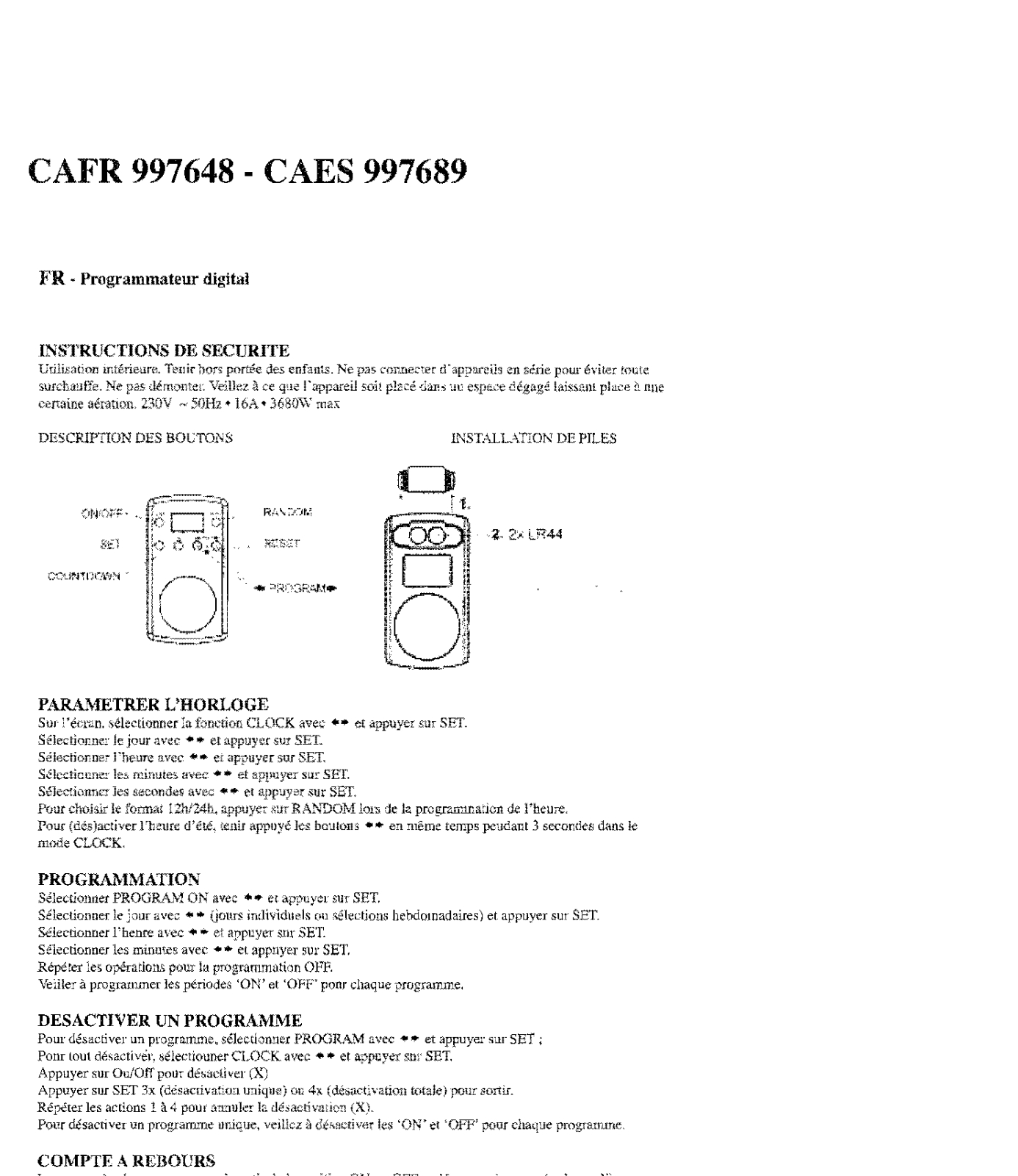 CARREFOUR CAES 997689, CAFR 997648 User Manual - ManualMachine.com