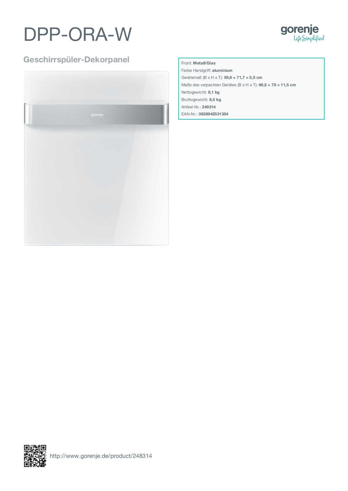 Gorenje DPP-ORA-W User Manual