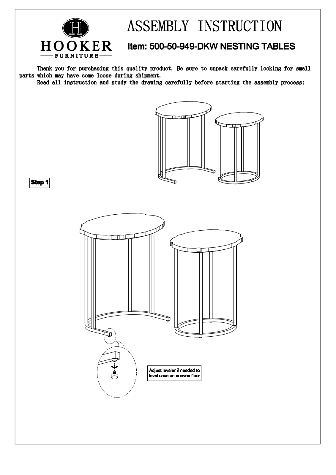 Hooker Furniture 50050949DKW Assembly Guide