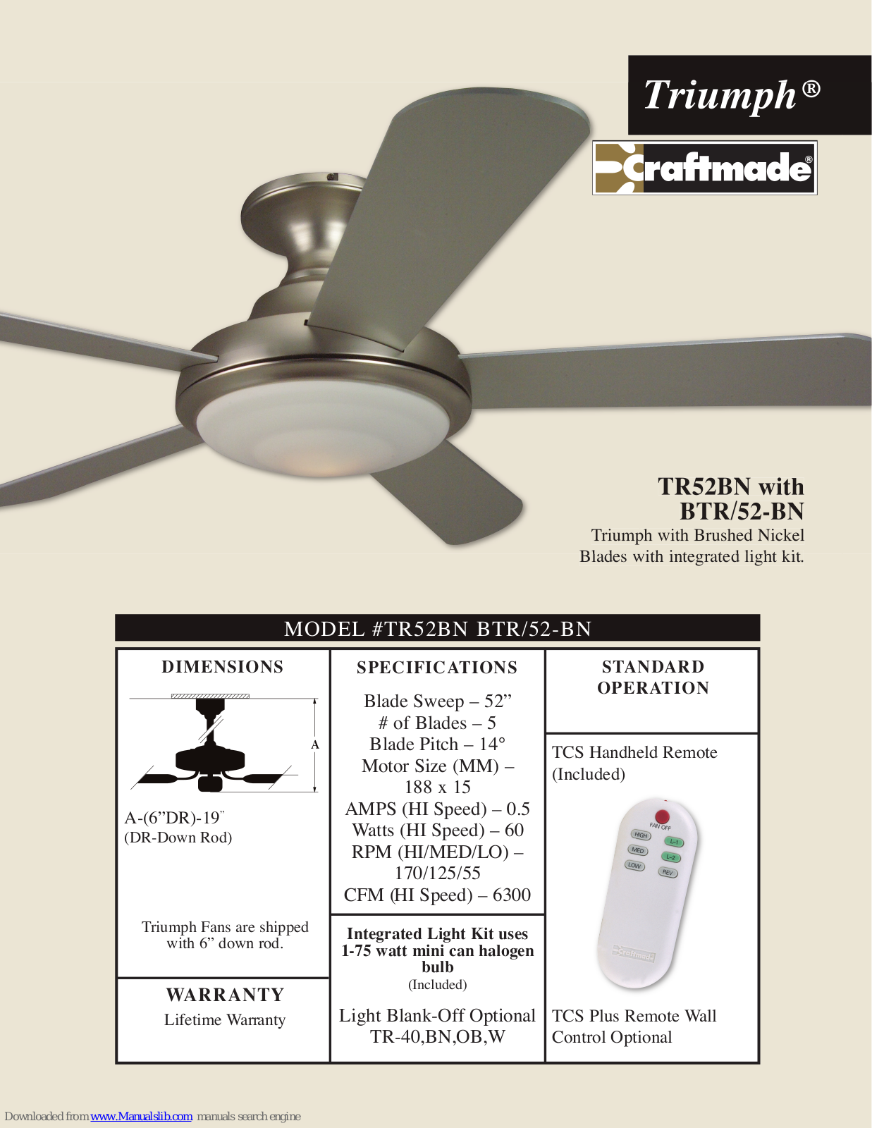 Craftmade TR52, TR52BN Specifications - ManualMachine.com