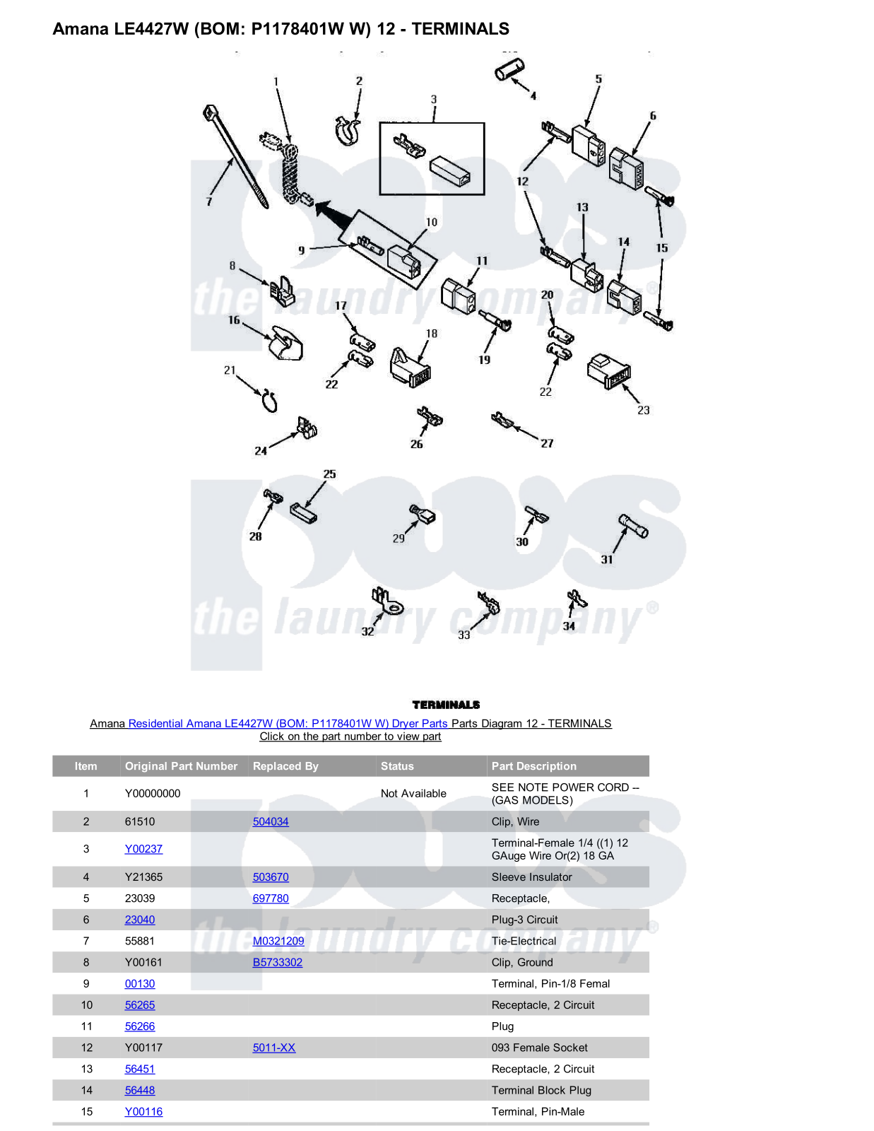 Amana LE4427W Parts Diagram