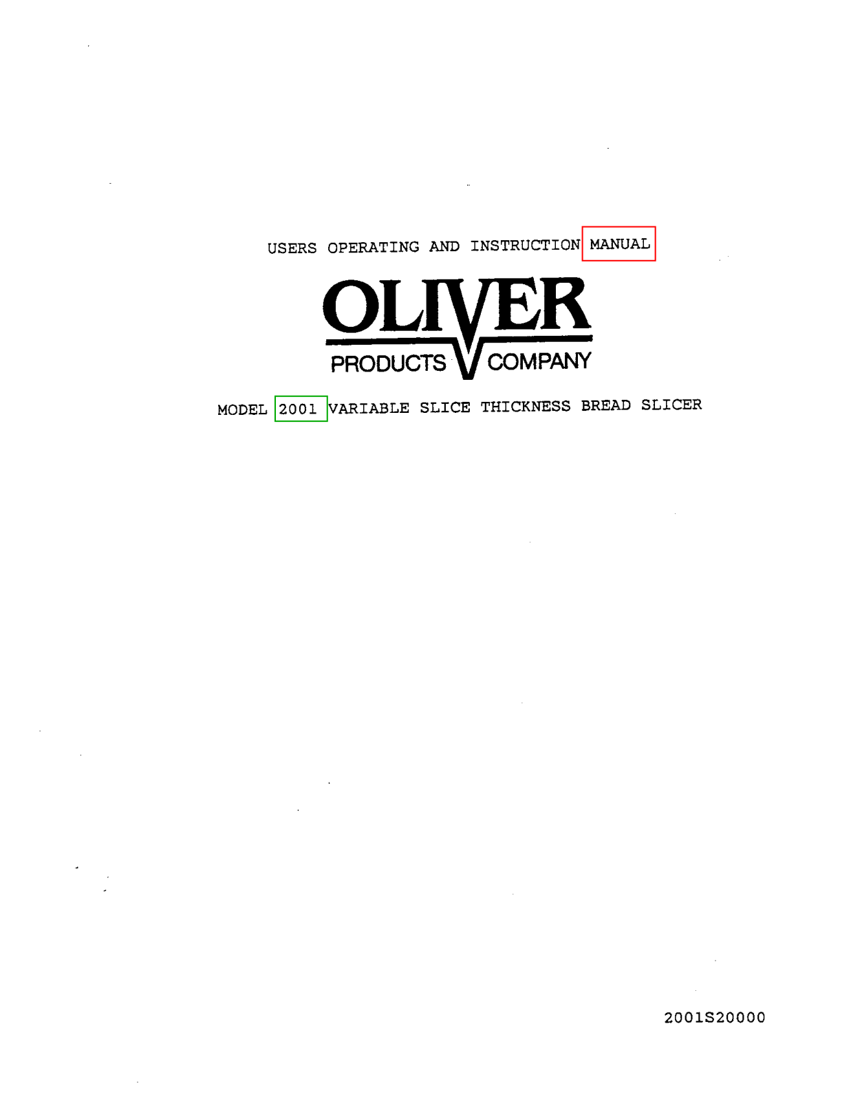 Oliver 2001 Service Manual