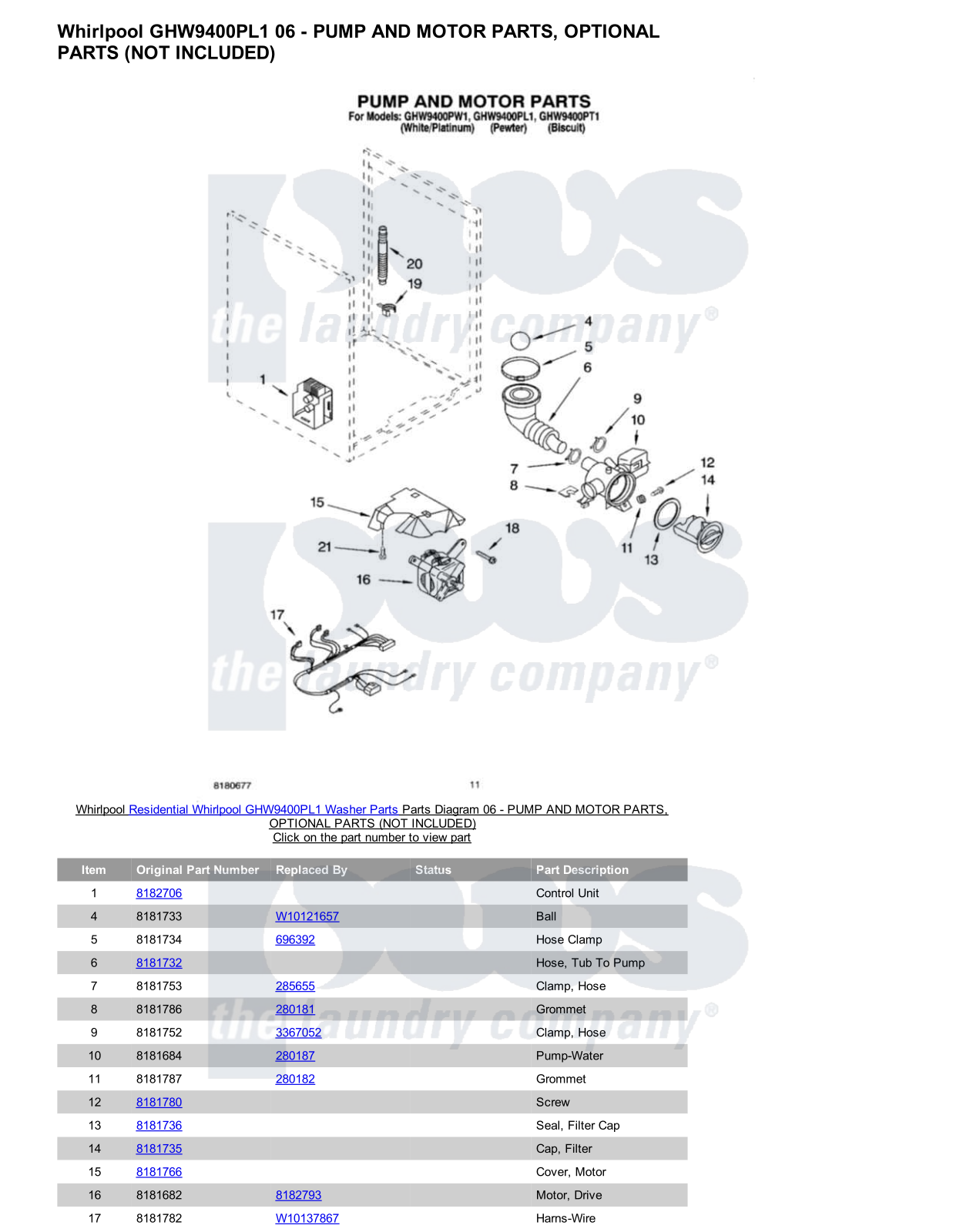 Whirlpool GHW9400PL1 Parts Diagram