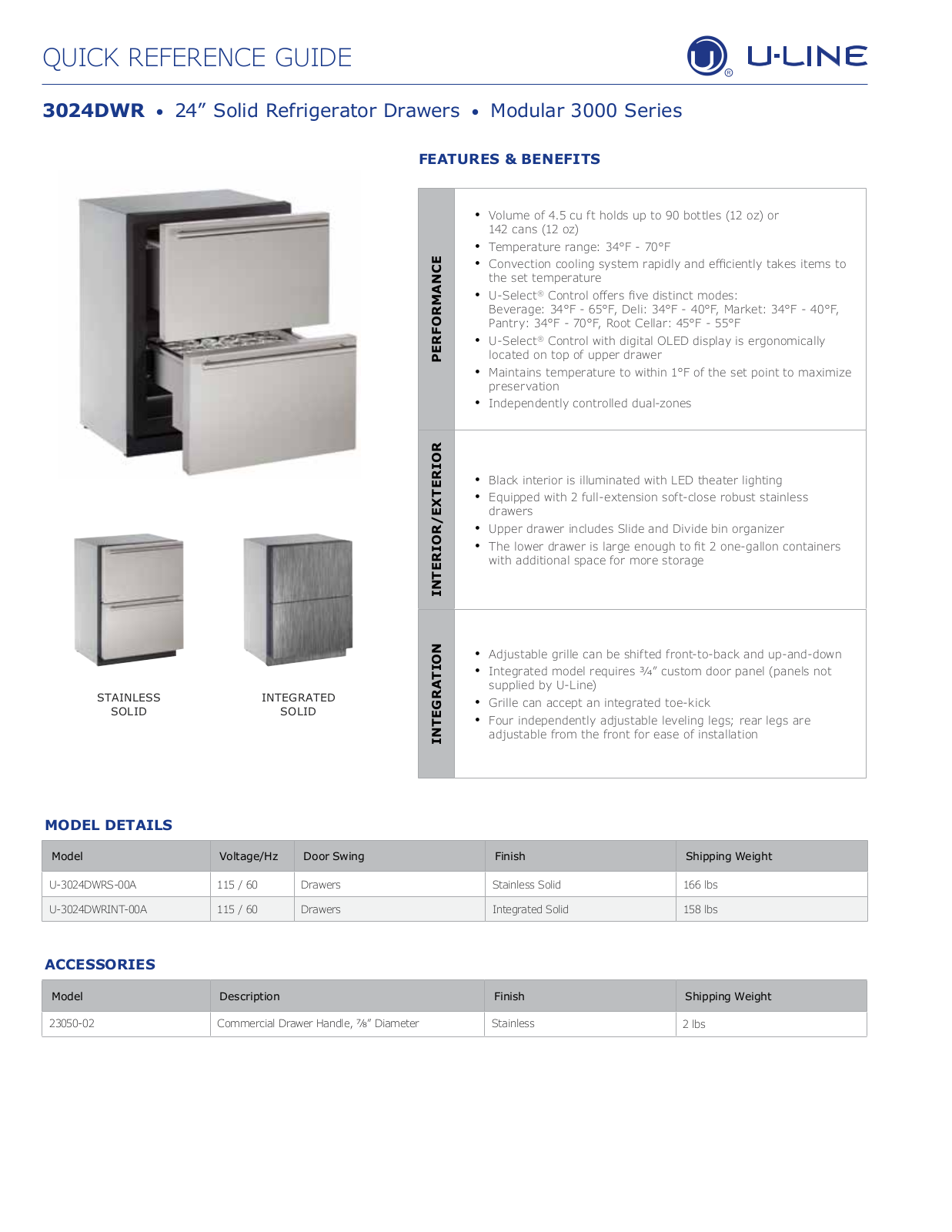 U-Line U-3024DWRINT-00A User Manual