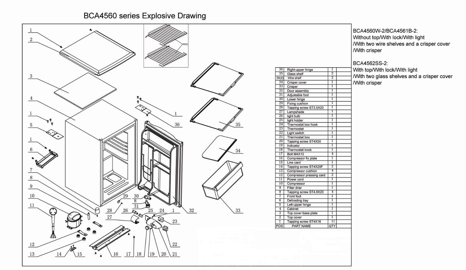 Avanti BCA4561B-2 Parts List