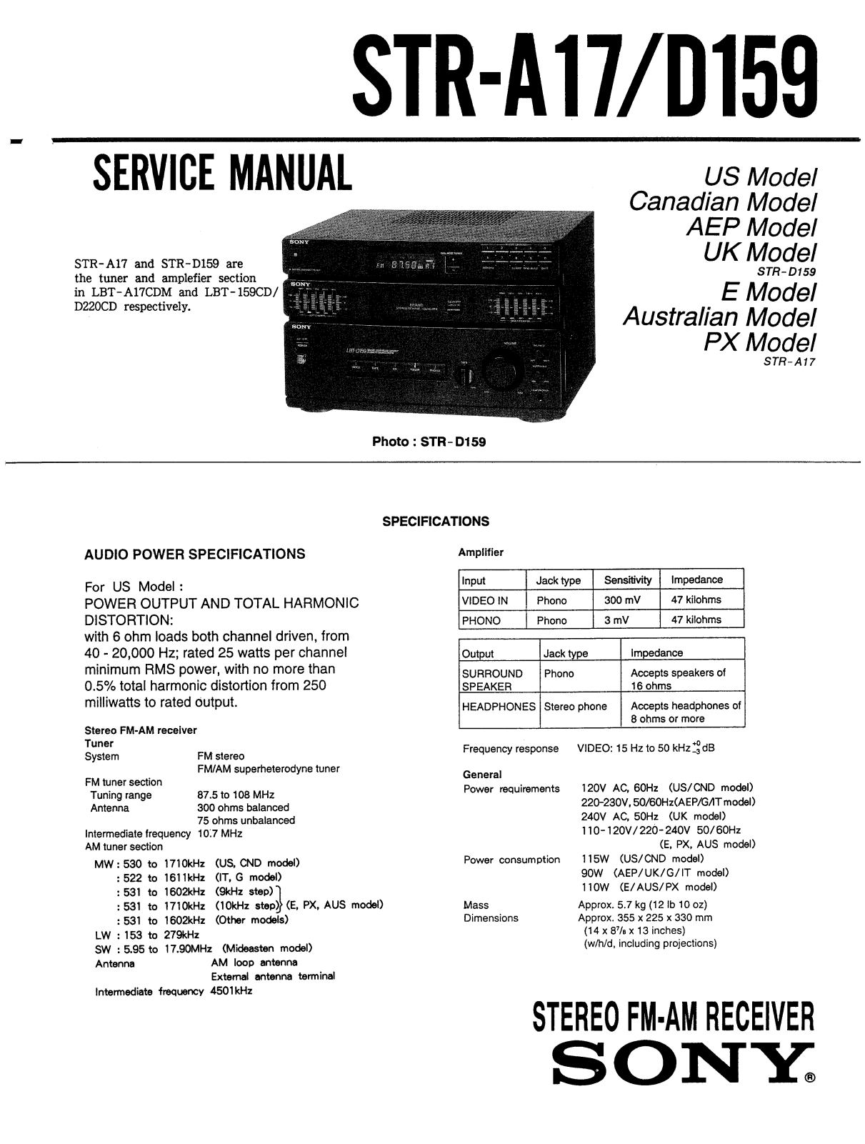 Sony STRA-17, STRD-159 Service manual