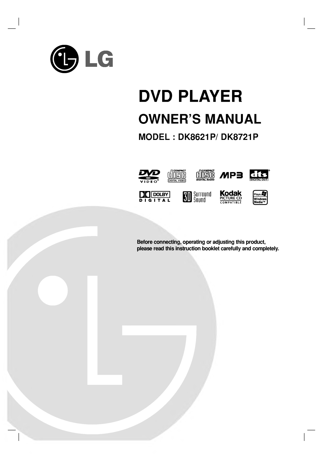 Lg DK8721P, DK8621P Owners Manual