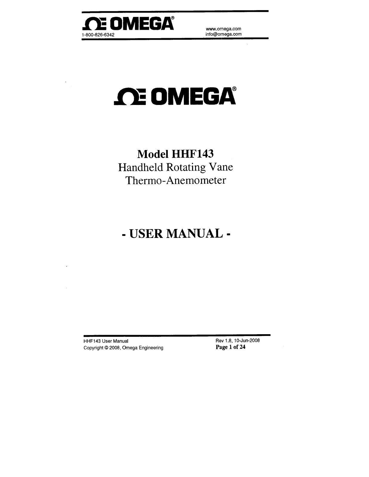 Omega Products HHF143 Installation  Manual