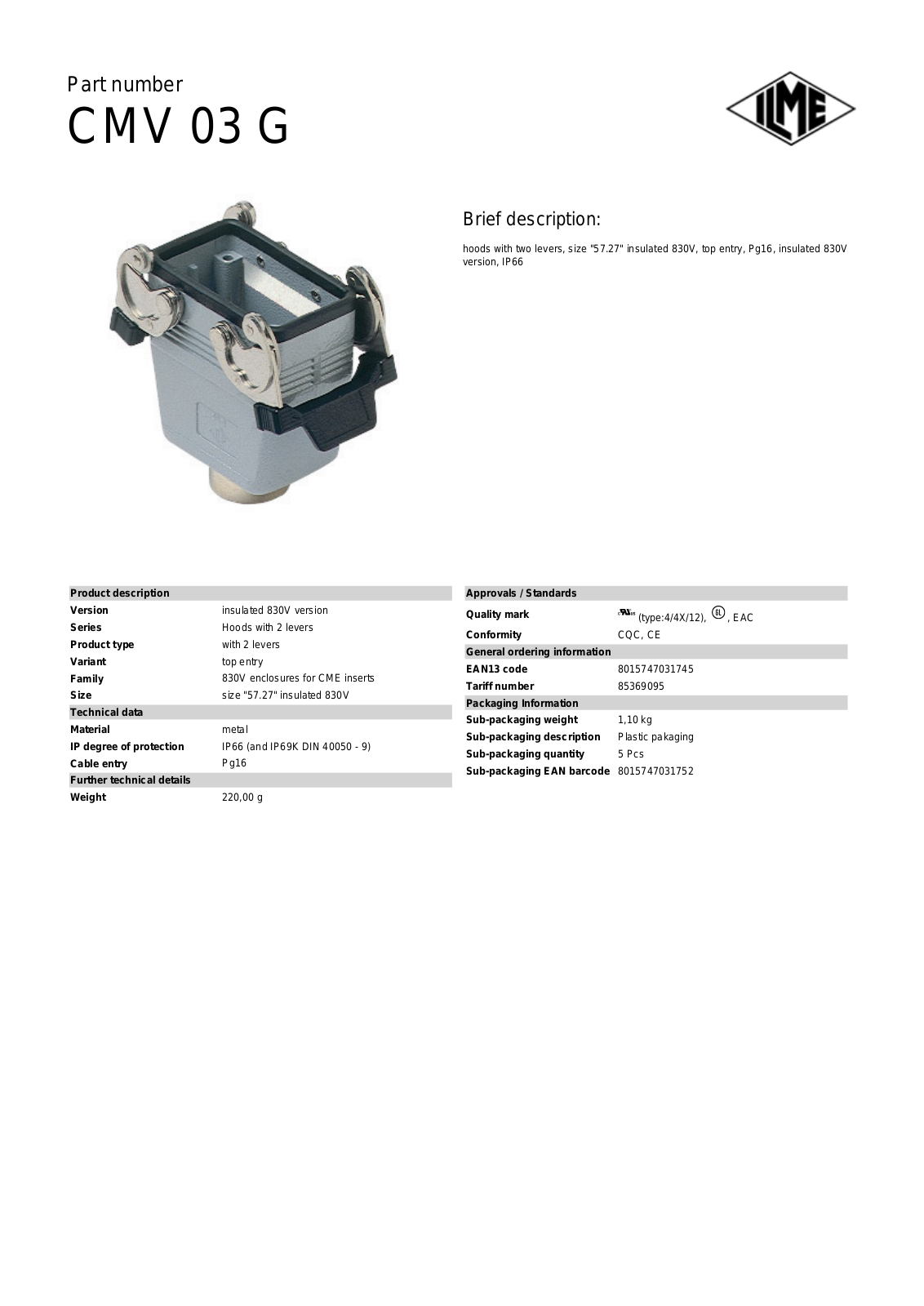 ILME CMV-03G Data Sheet