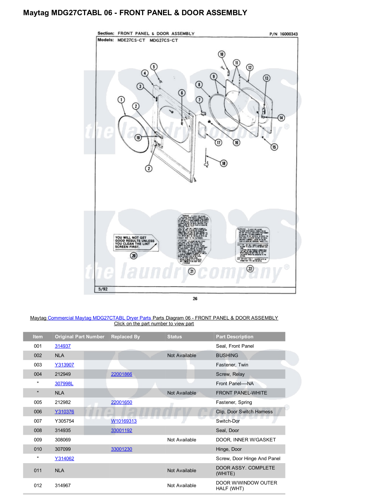 Maytag MDG27CTABL Parts Diagram