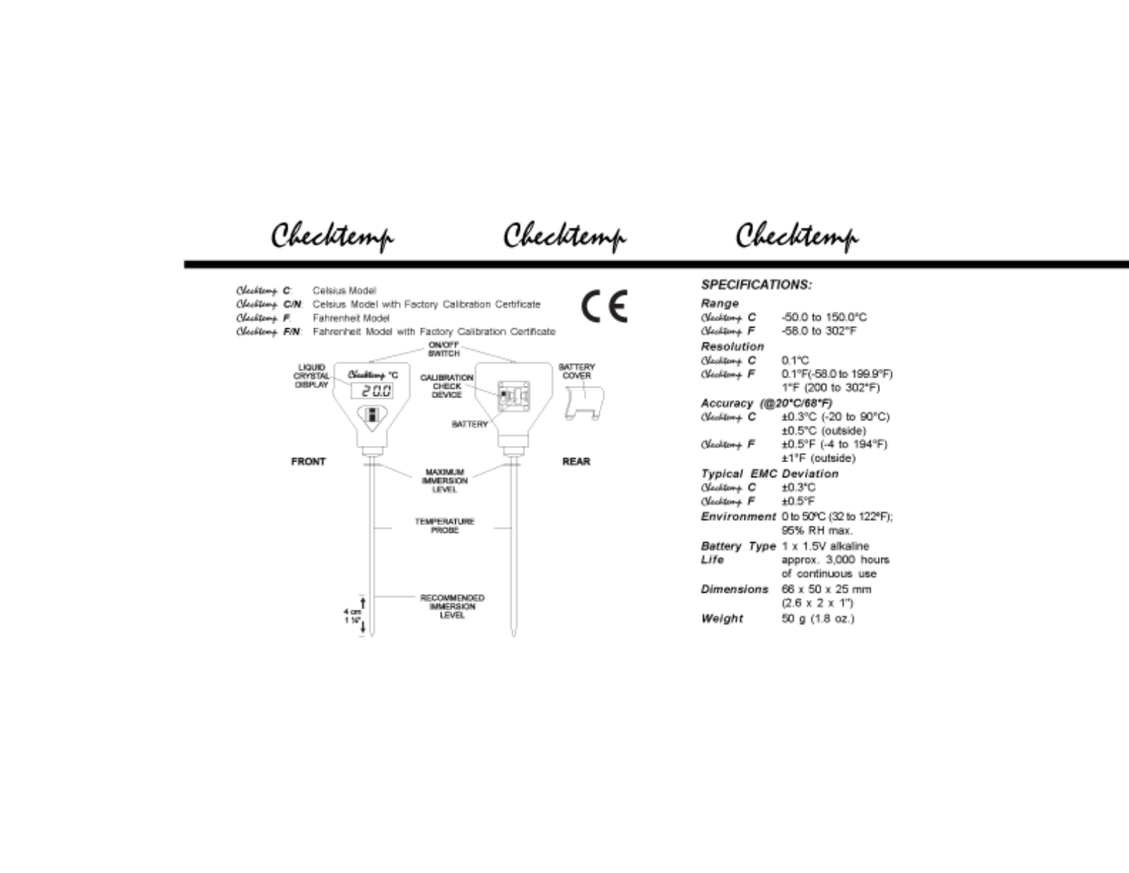 Hanna Instruments CHECKTEMP User Manual