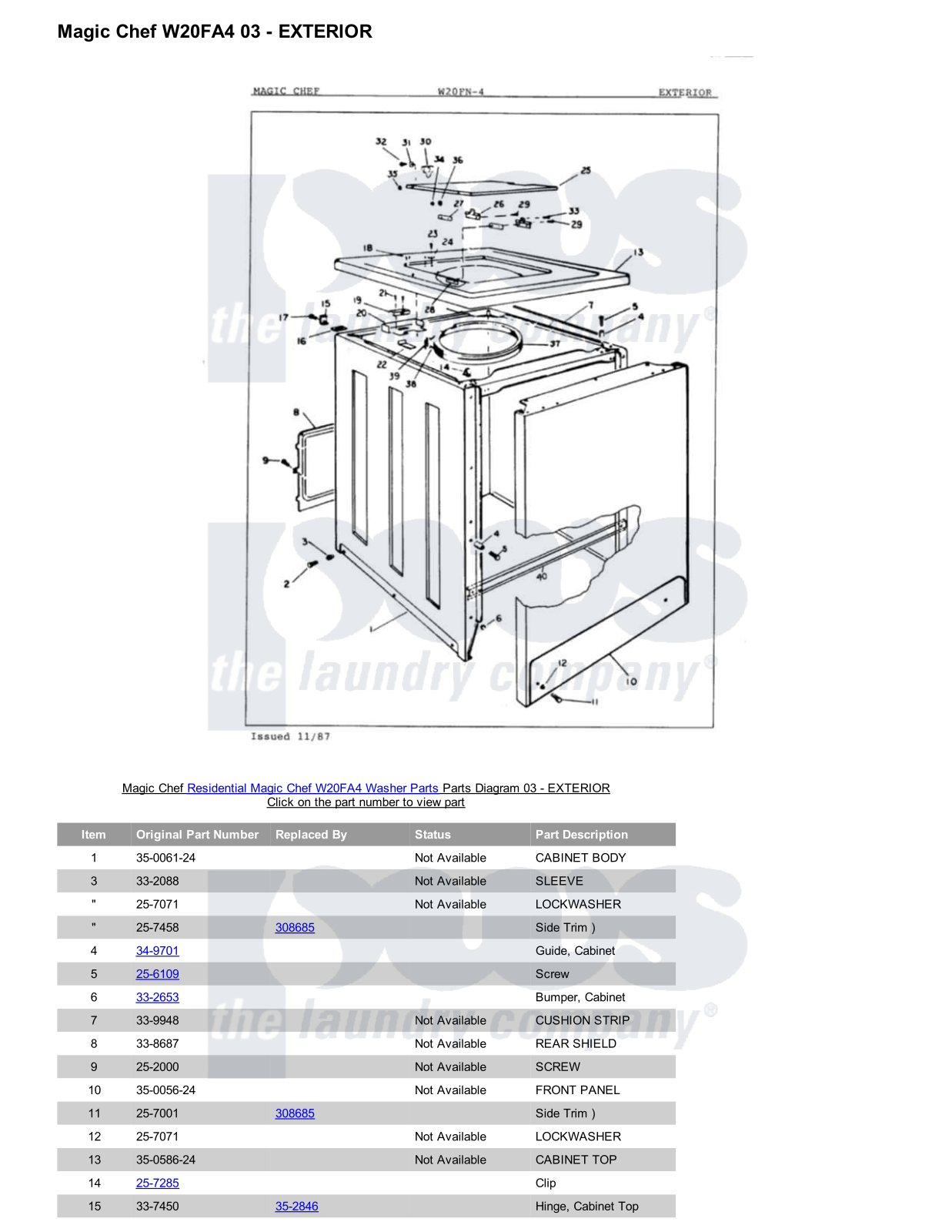 Magic Chef W20FA4 Parts Diagram