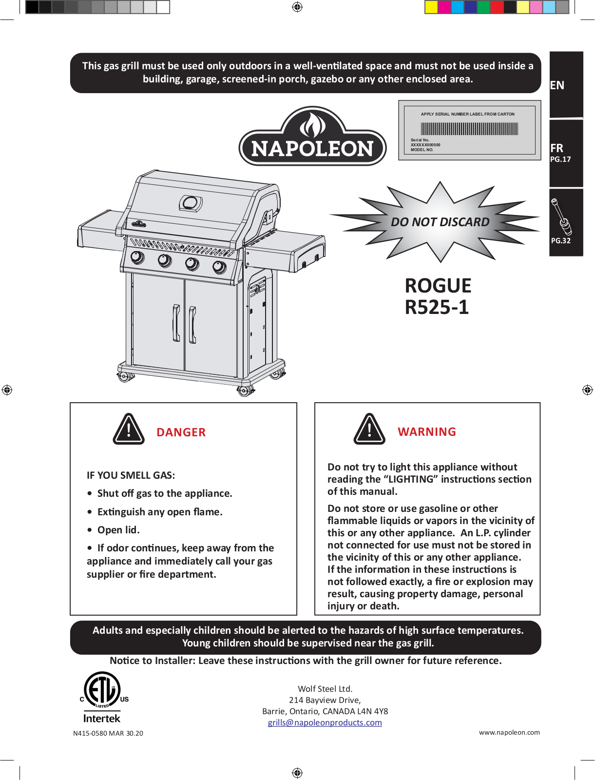 Napoleon R525PK1 User Manual