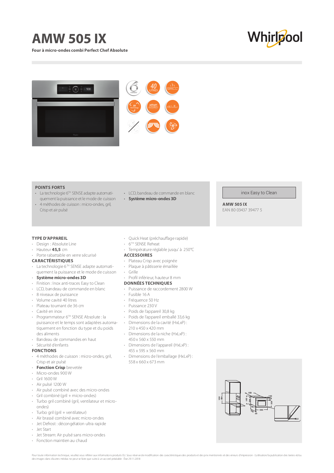 Whirlpool AMW 505 IX Product information