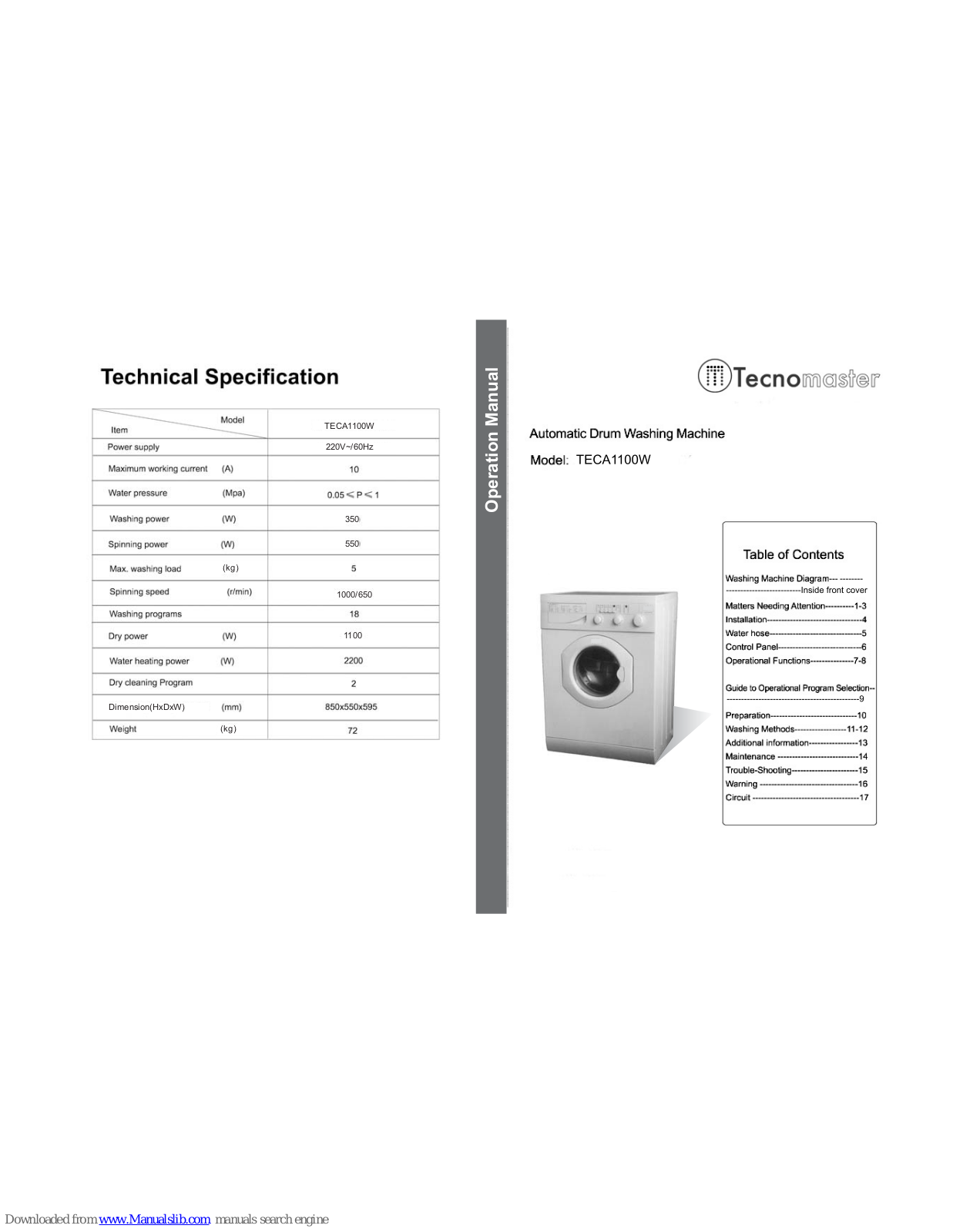 Tecnomaster TECA1100W Operation Manual