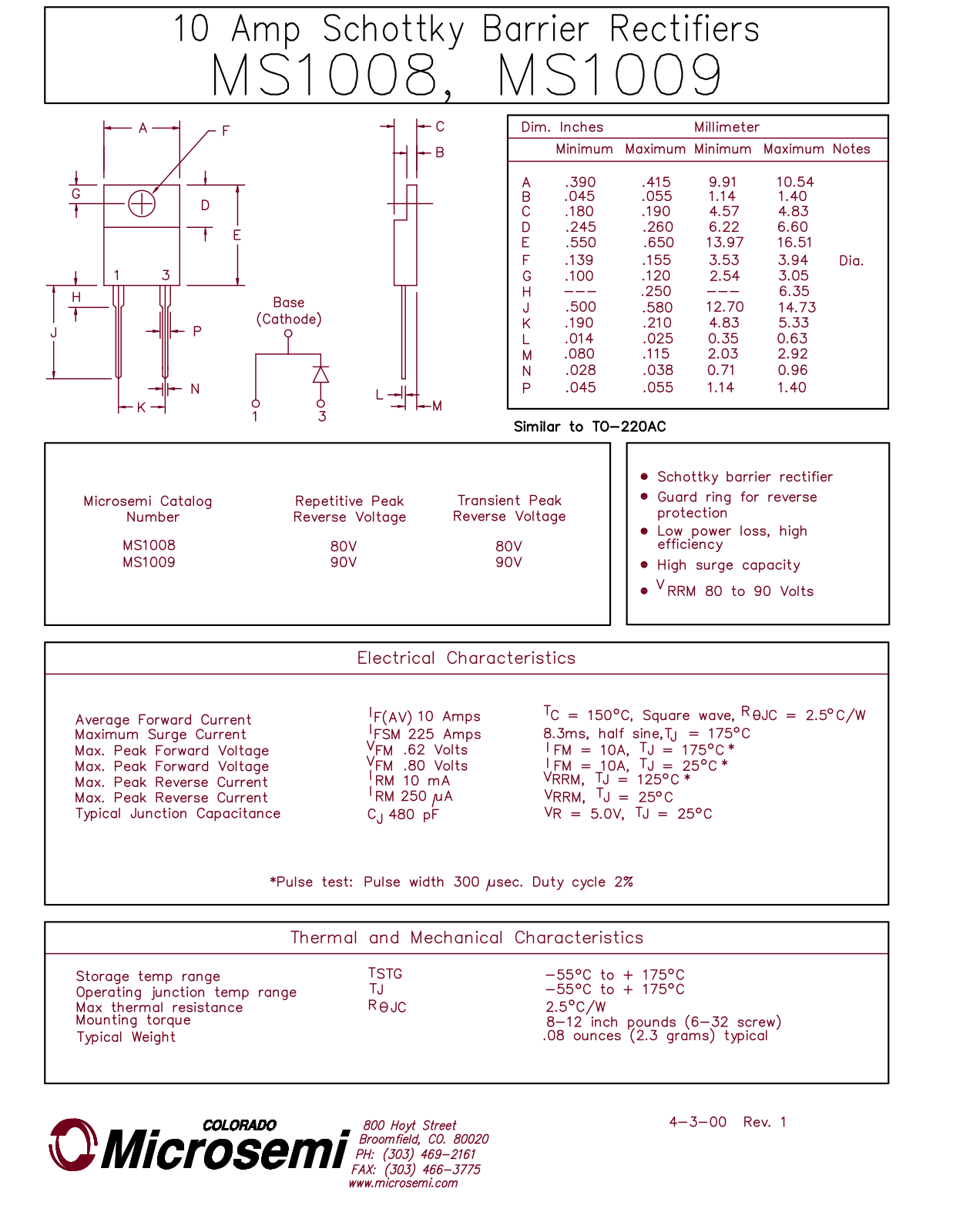 Microsemi Corporation MS1008 Datasheet