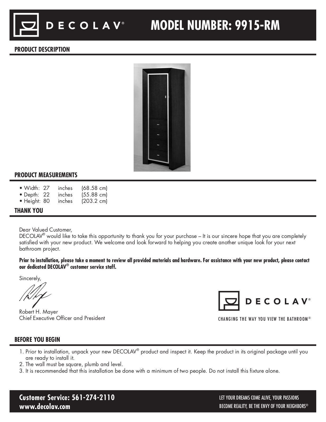 Decolav 9915 User Manual