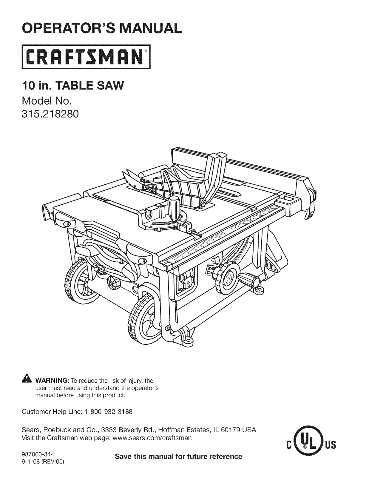 Craftsman 315218280 Owner’s Manual