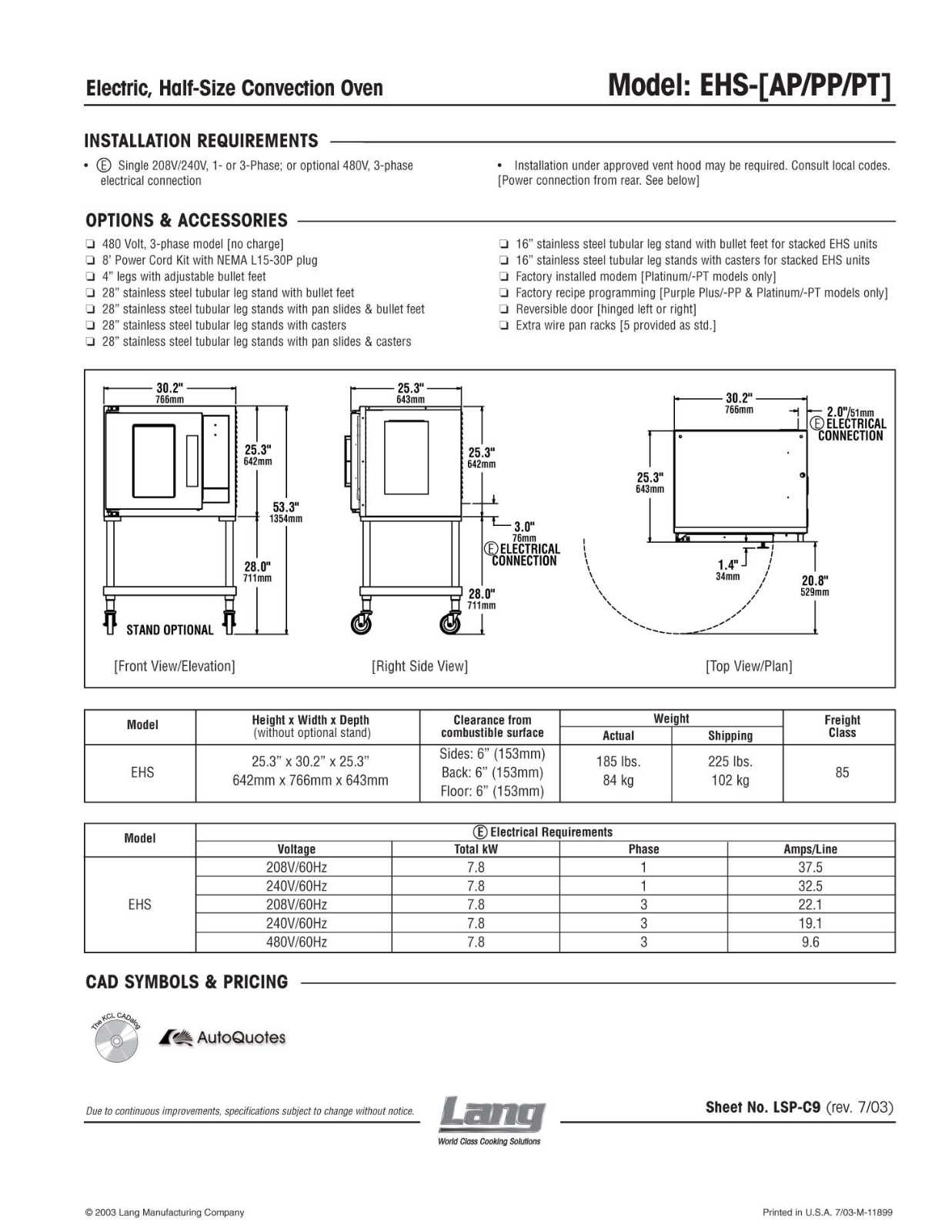 Lang Manufacturing EHS-AP User Manual