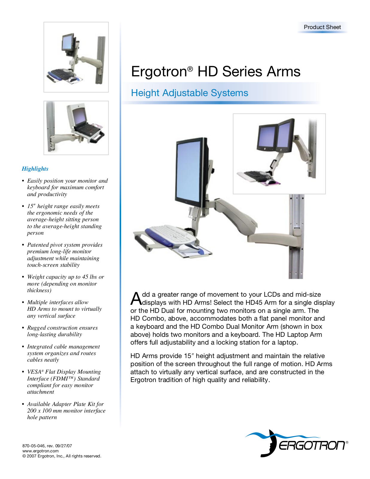 Ergotron HD45 Arm User Manual