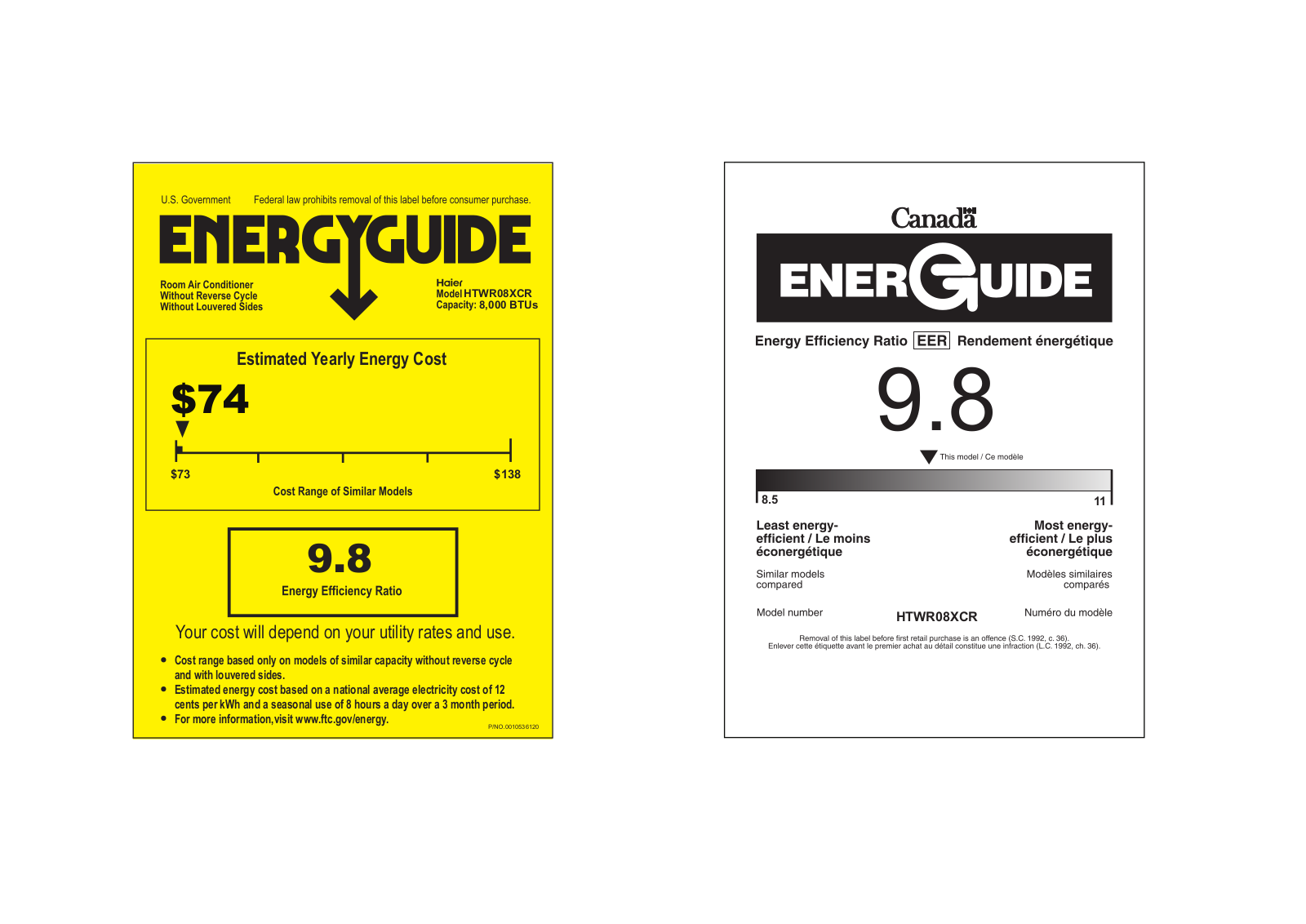 Haier HTWR08XCR Energy Guide