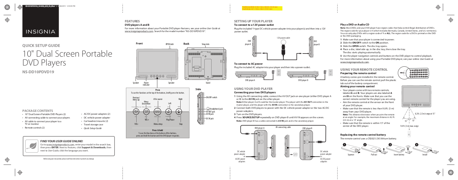 Insignia NS-DD10PDVD19 Quick Setup Guide