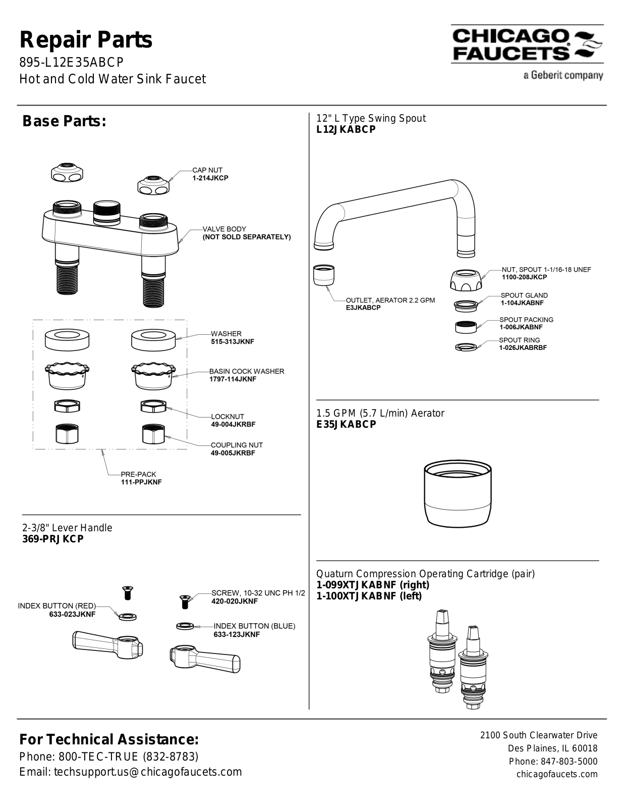 Chicago Faucet 895-L12E35AB Parts List