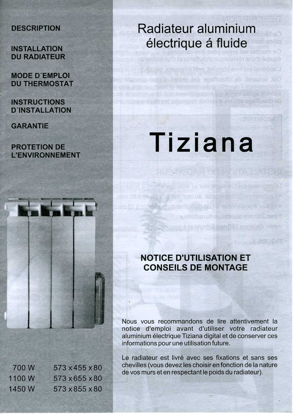 TIZIANA RADIATEUR ALUMINIUM User Manual