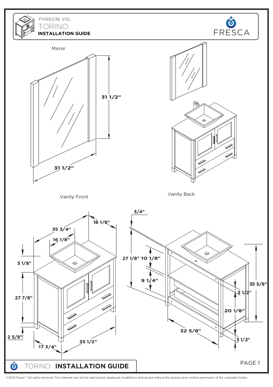 Fresca FBH1316 Installation Instructions - ManualMachine.com