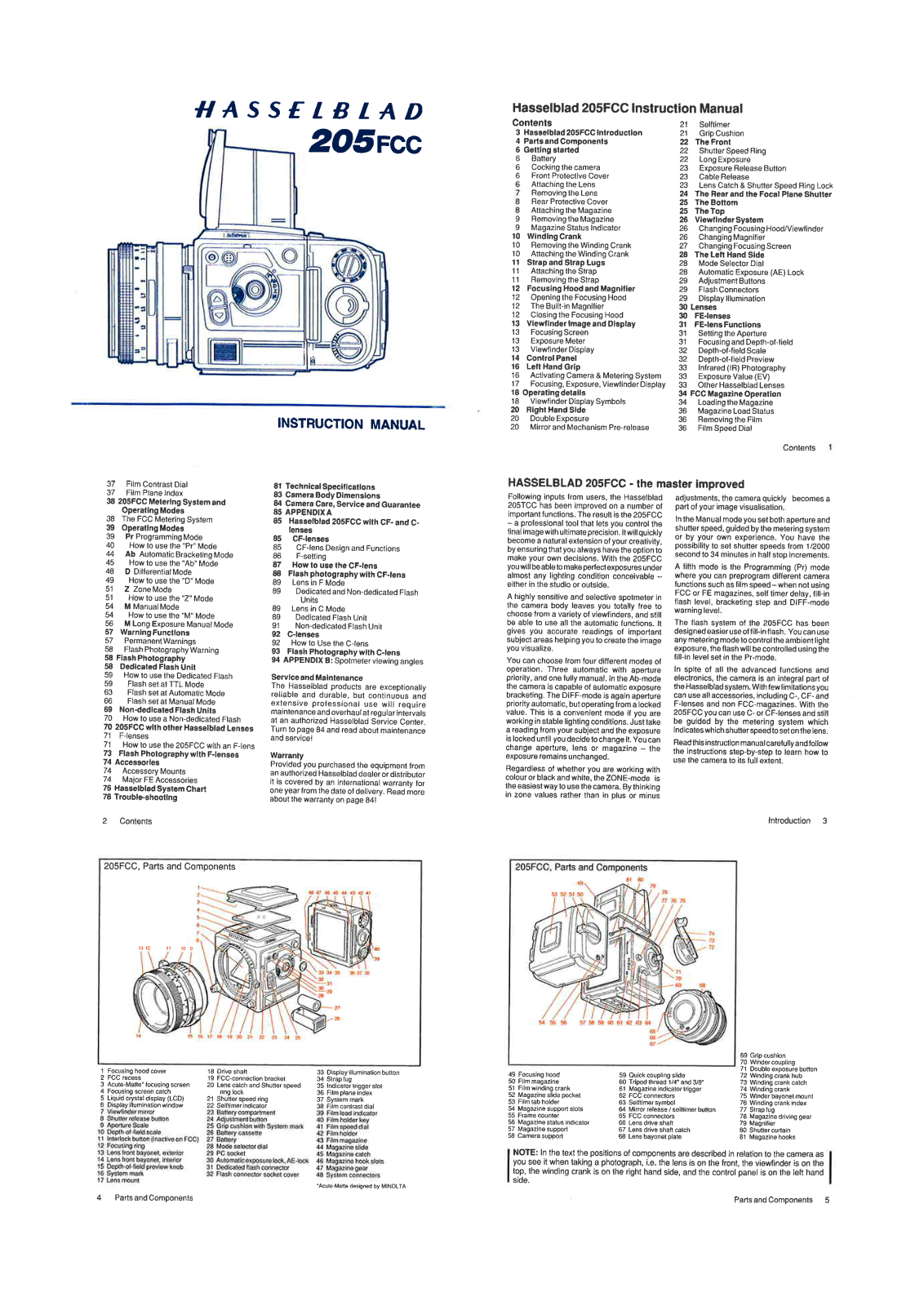 Hasselblad 205 FCC Instruction Manual