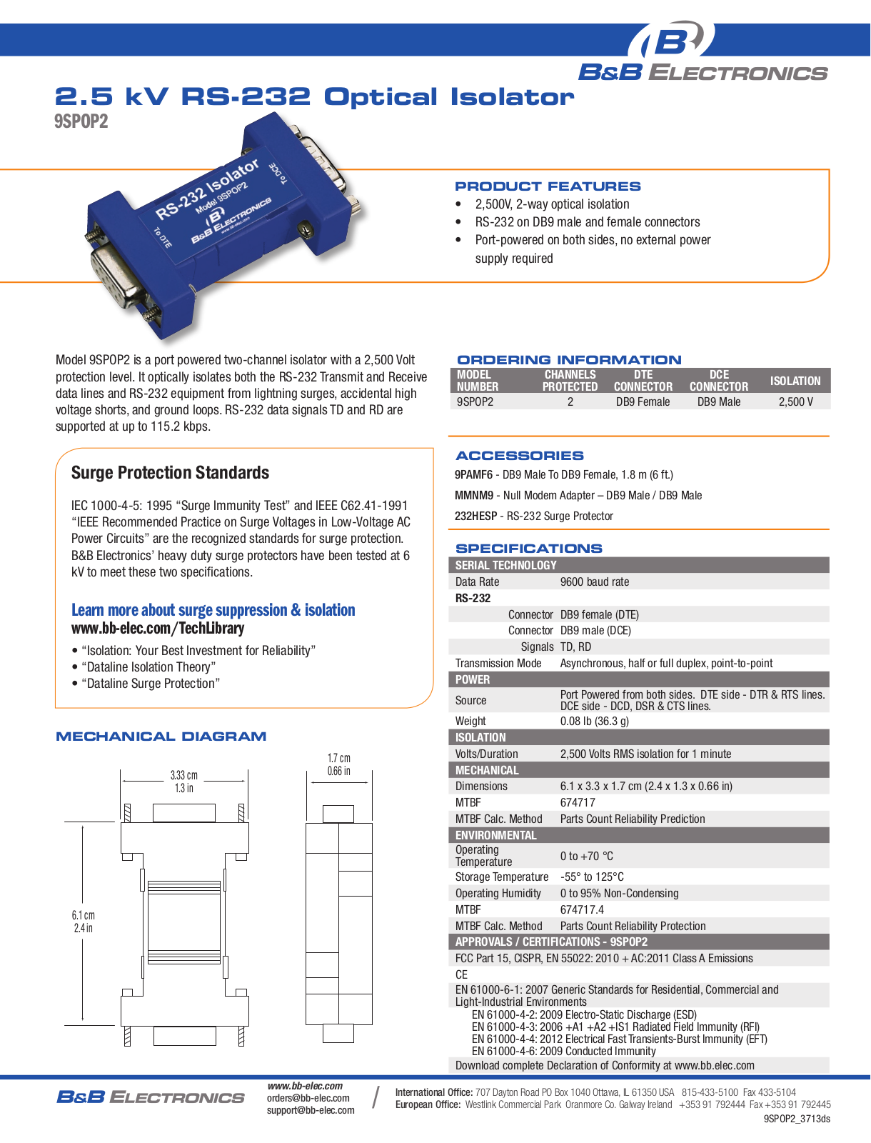 B&B Electronics 9SPOP2 Datasheet