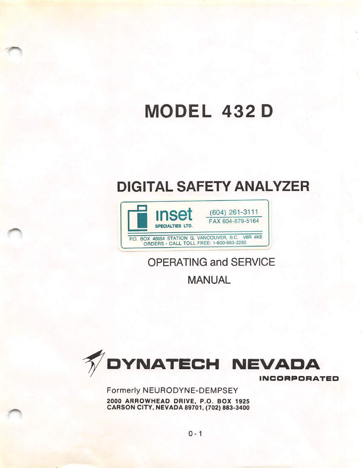 Dynatech Nevada 432D Service and user manual