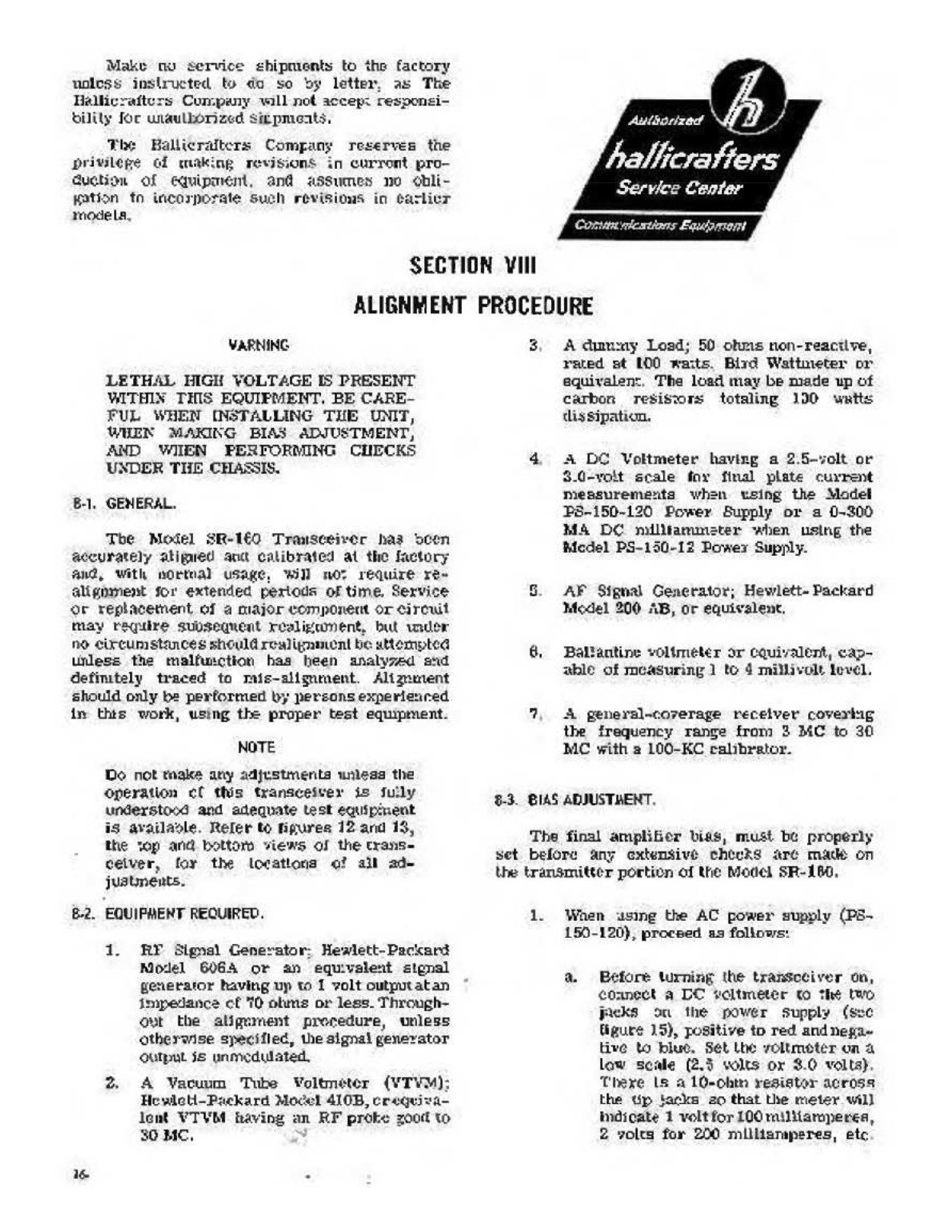 HALLICRAFTER SR-160 User Manual