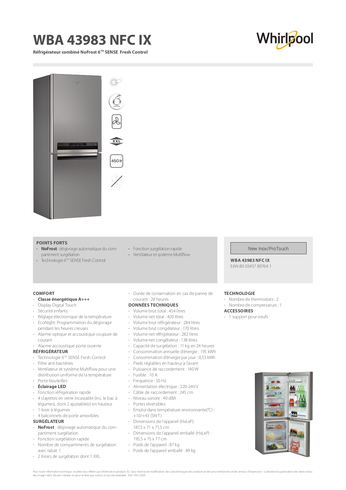 Whirlpool WBA43983 NFC IX Product information