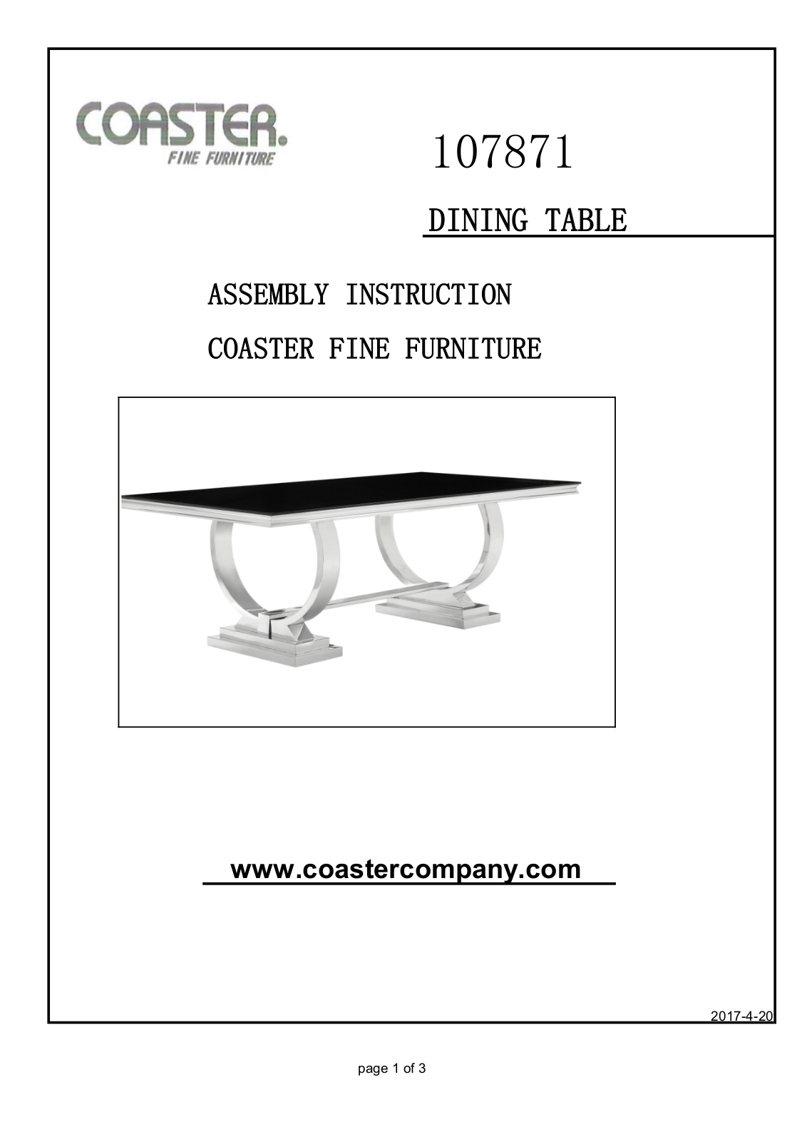 Coaster 107871 Assembly Guide - ManualMachine.com