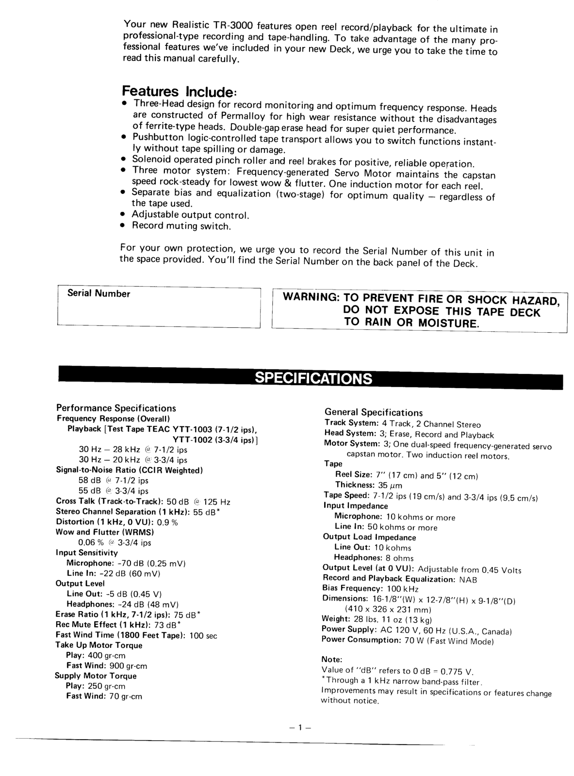 Realistic   RadioShack TR-3000 Owners Manual