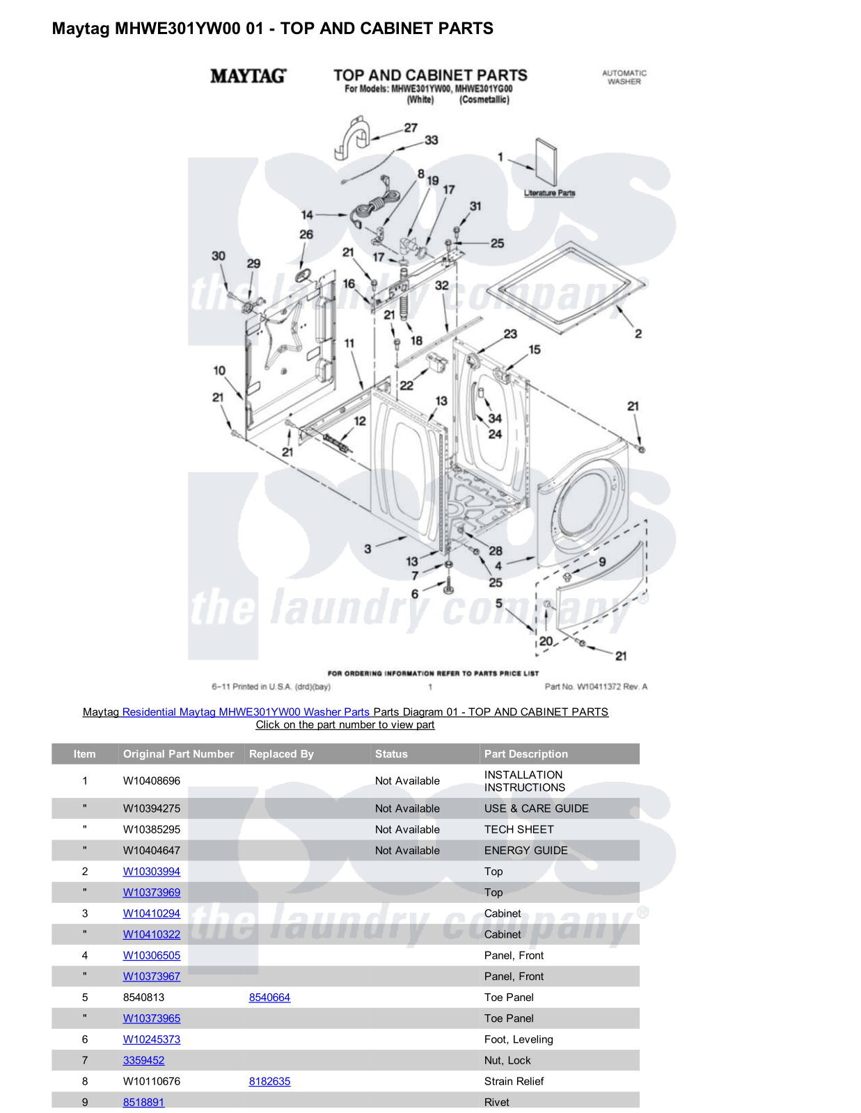 Maytag MHWE301YW00 Parts Diagram