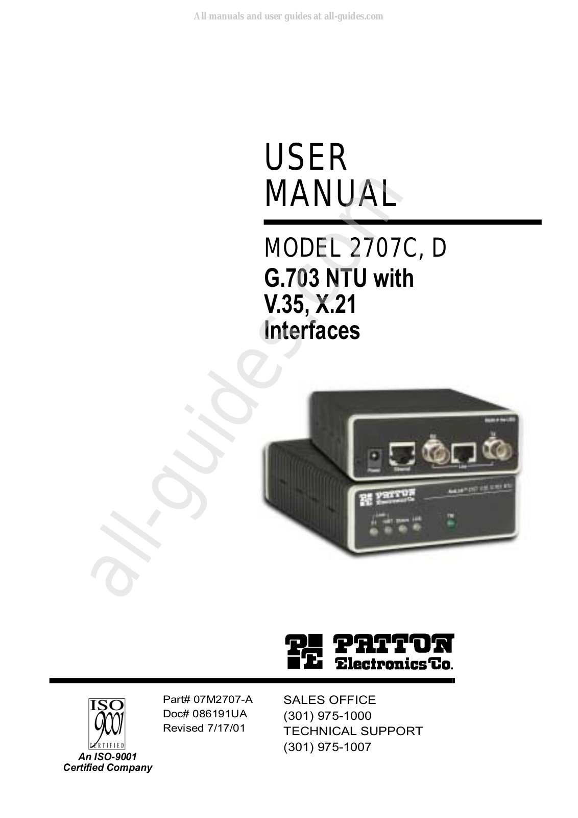 Patton electronics 2707 Series, 2707C, 2707D, G.703 NTU, V.35 User Manual