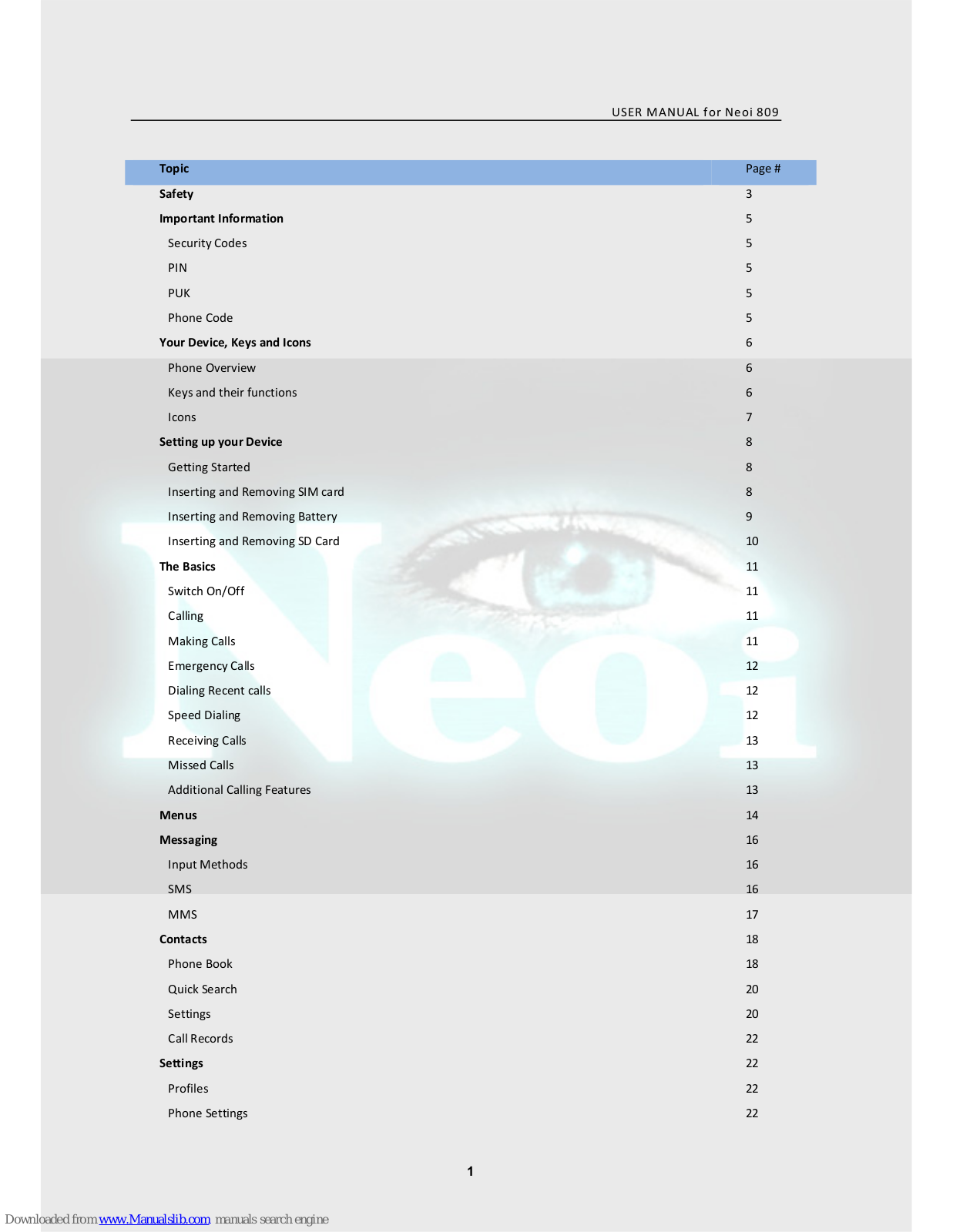 Neoi 809 User Manual - ManualMachine.com