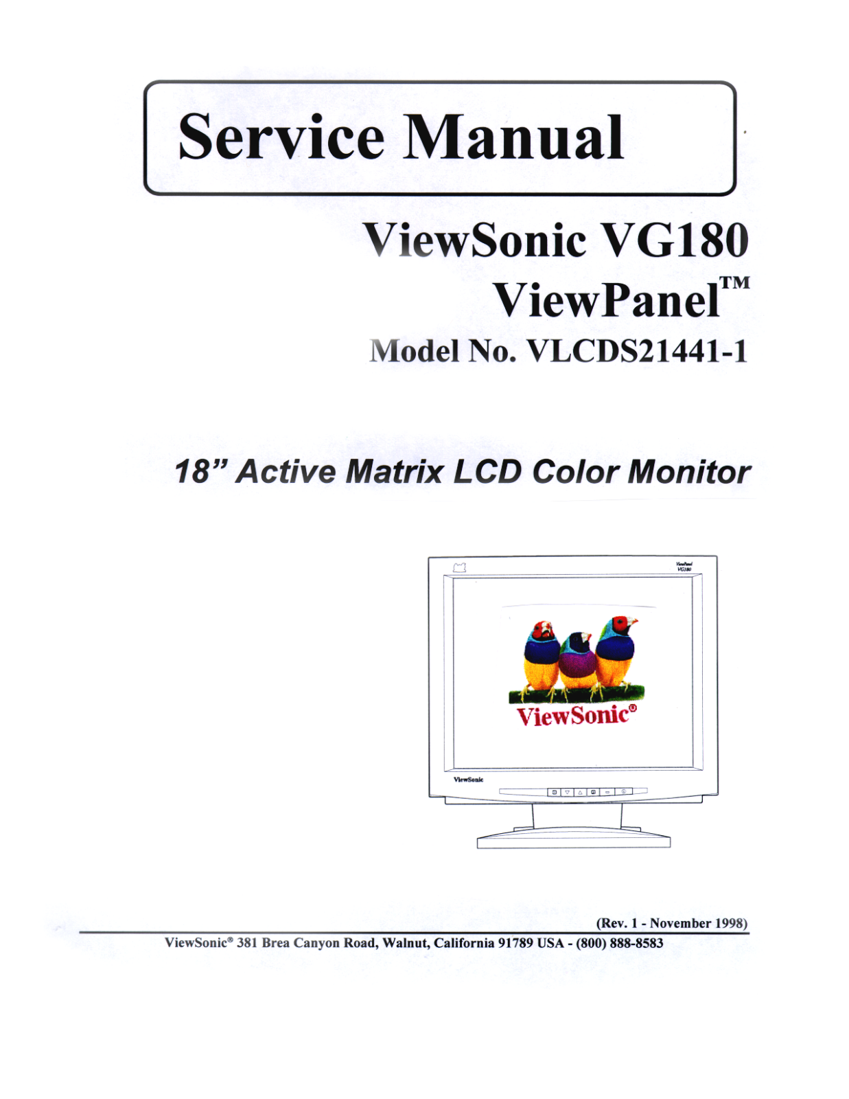 ViewSonic VG180,VLCDS21441-1 Service manual