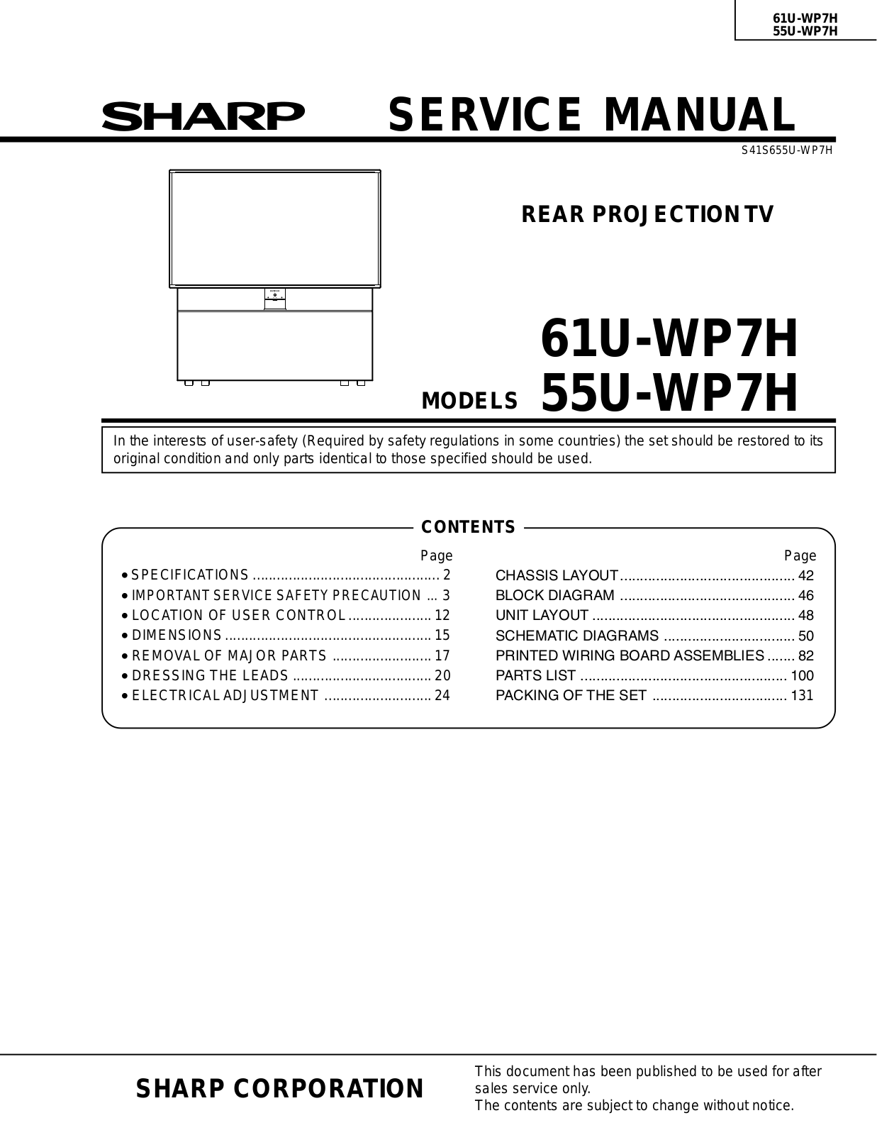 SHARP 61U-WP7H, 55U-WP7H Service Manual