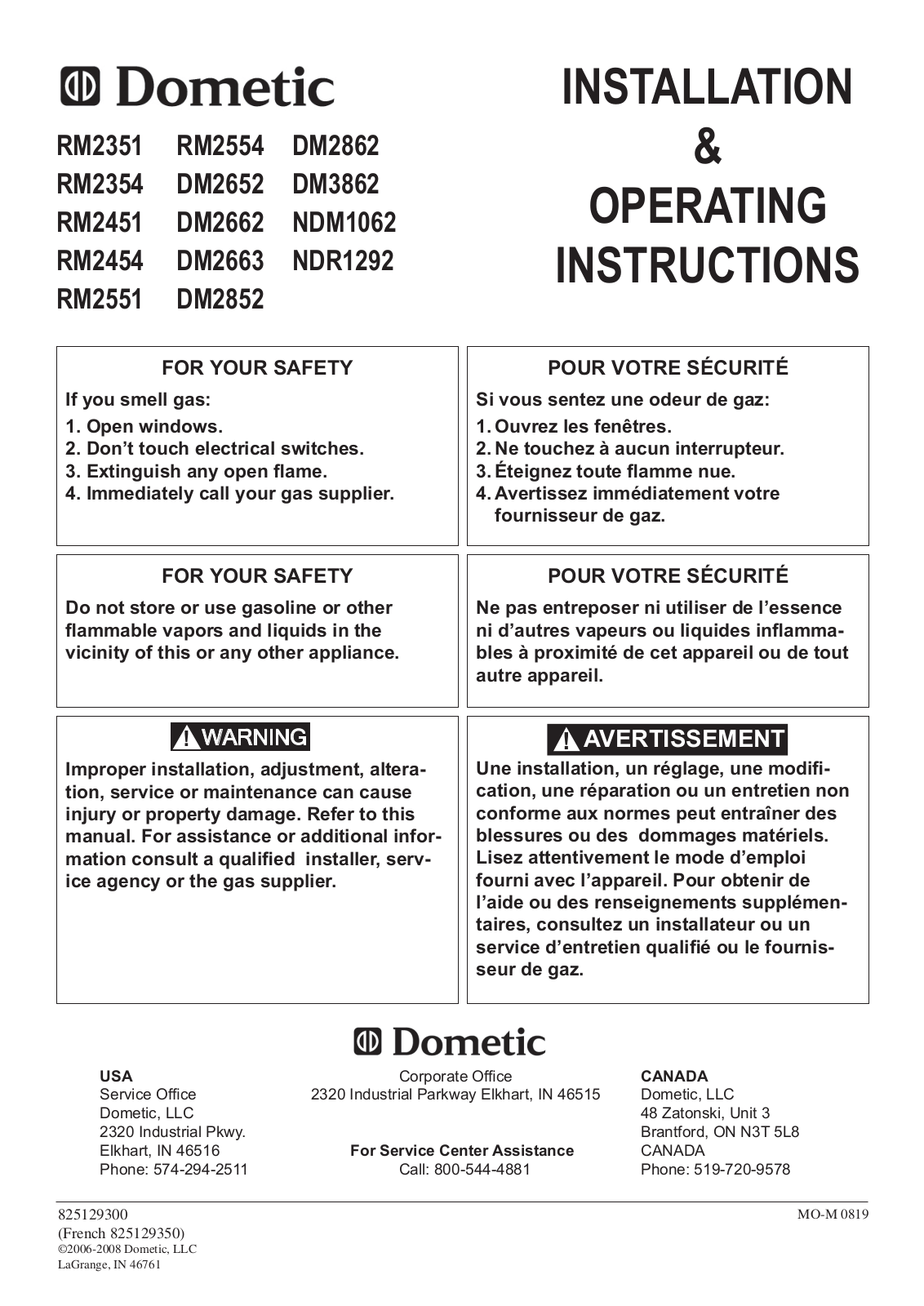 Dometic DM2862 User Manual