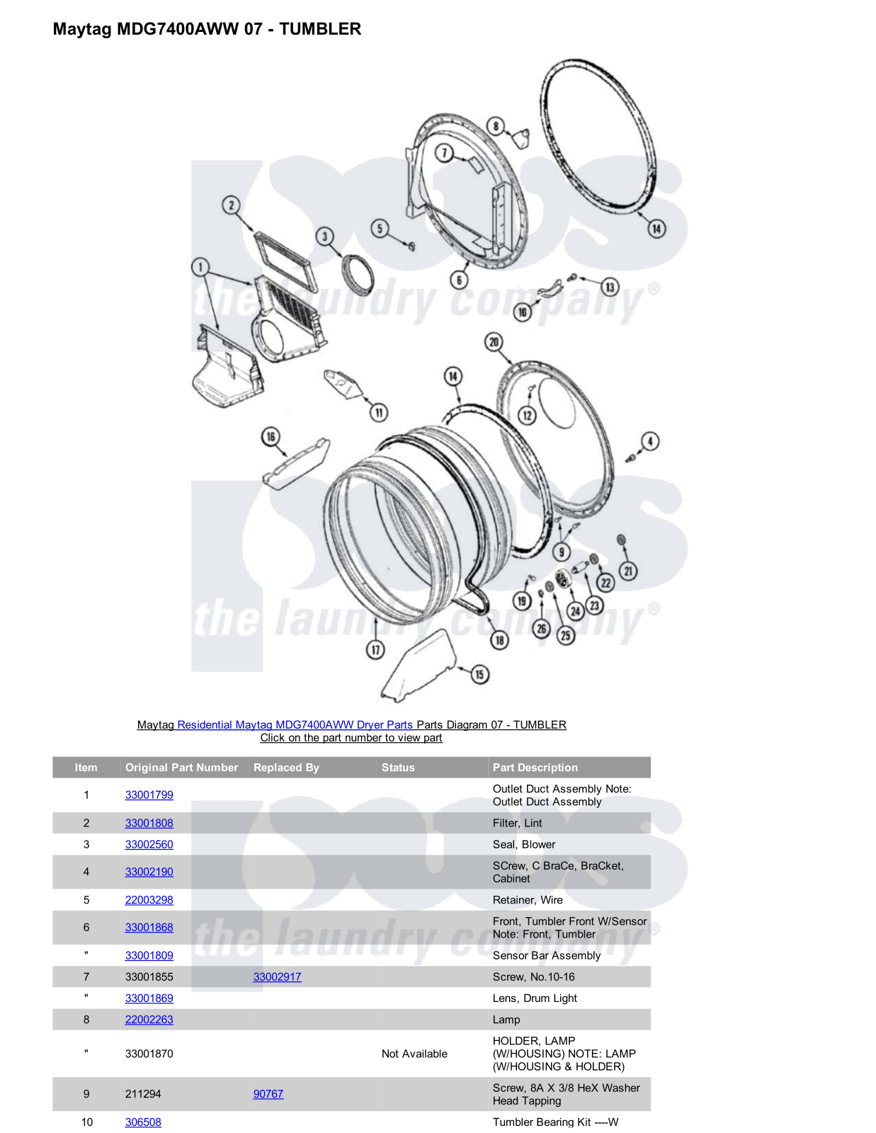 Maytag MDG7400AWW Parts Diagram